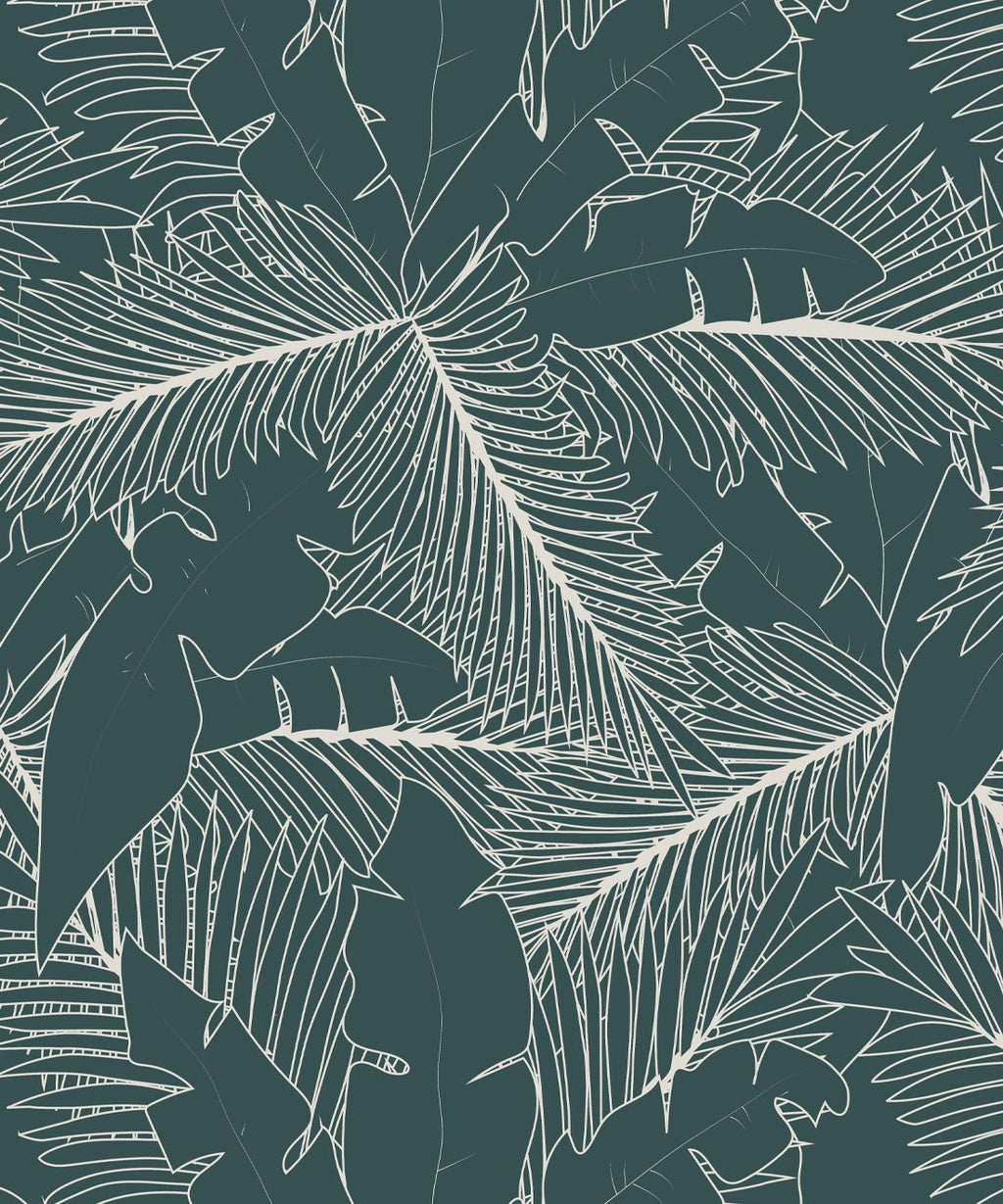 Art Deco Palm Wallpaper, Forest Green