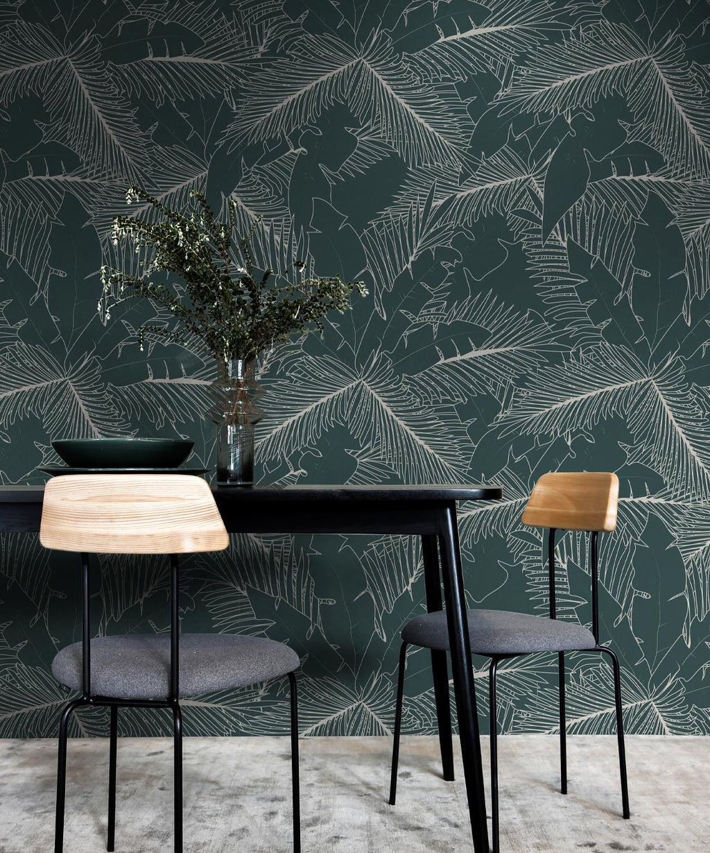 Art Deco Palm Wallpaper, Forest Green