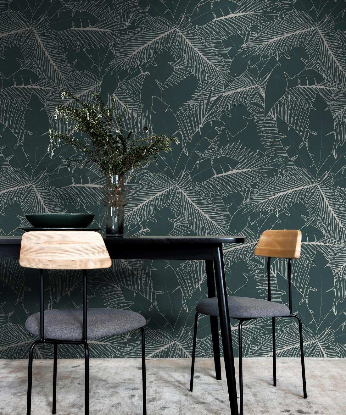 Art Deco Palm Wallpaper, Forest Green