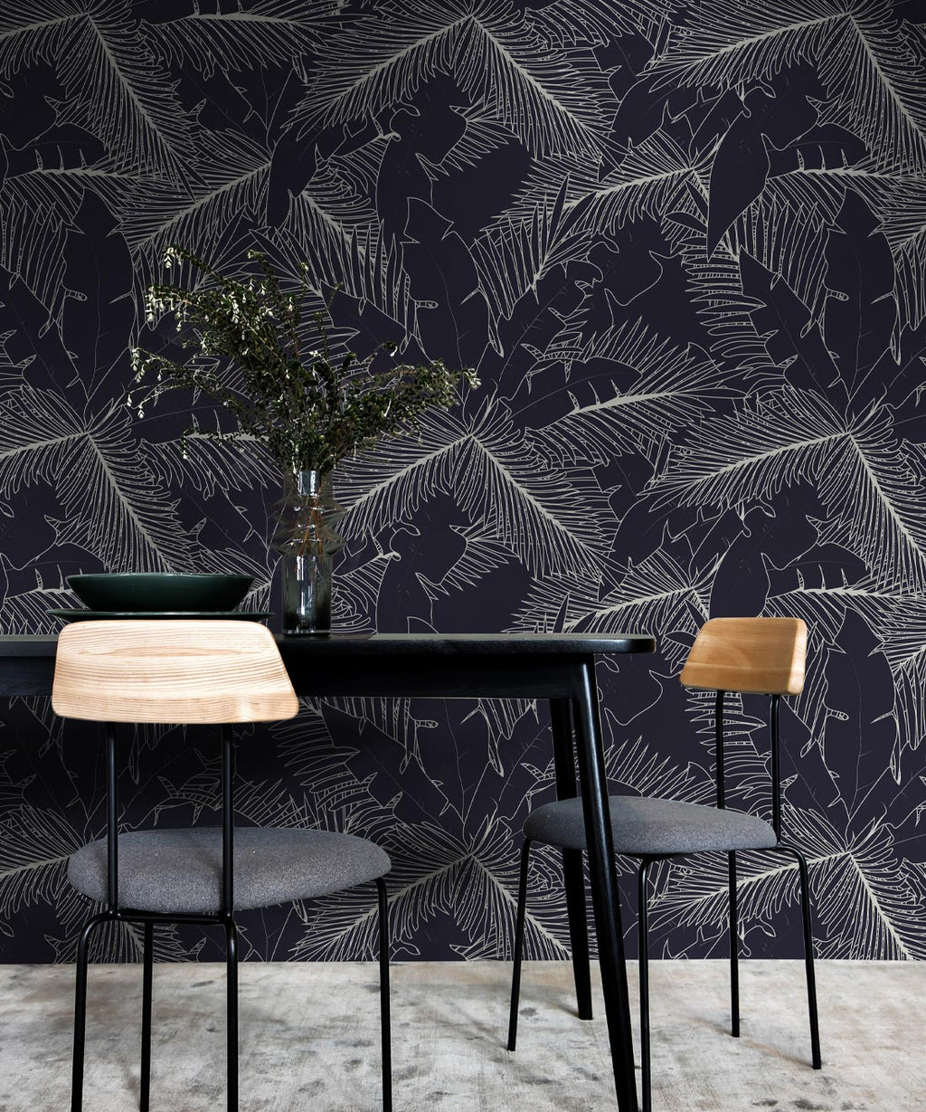Art Deco Palm Wallpaper, Indigo