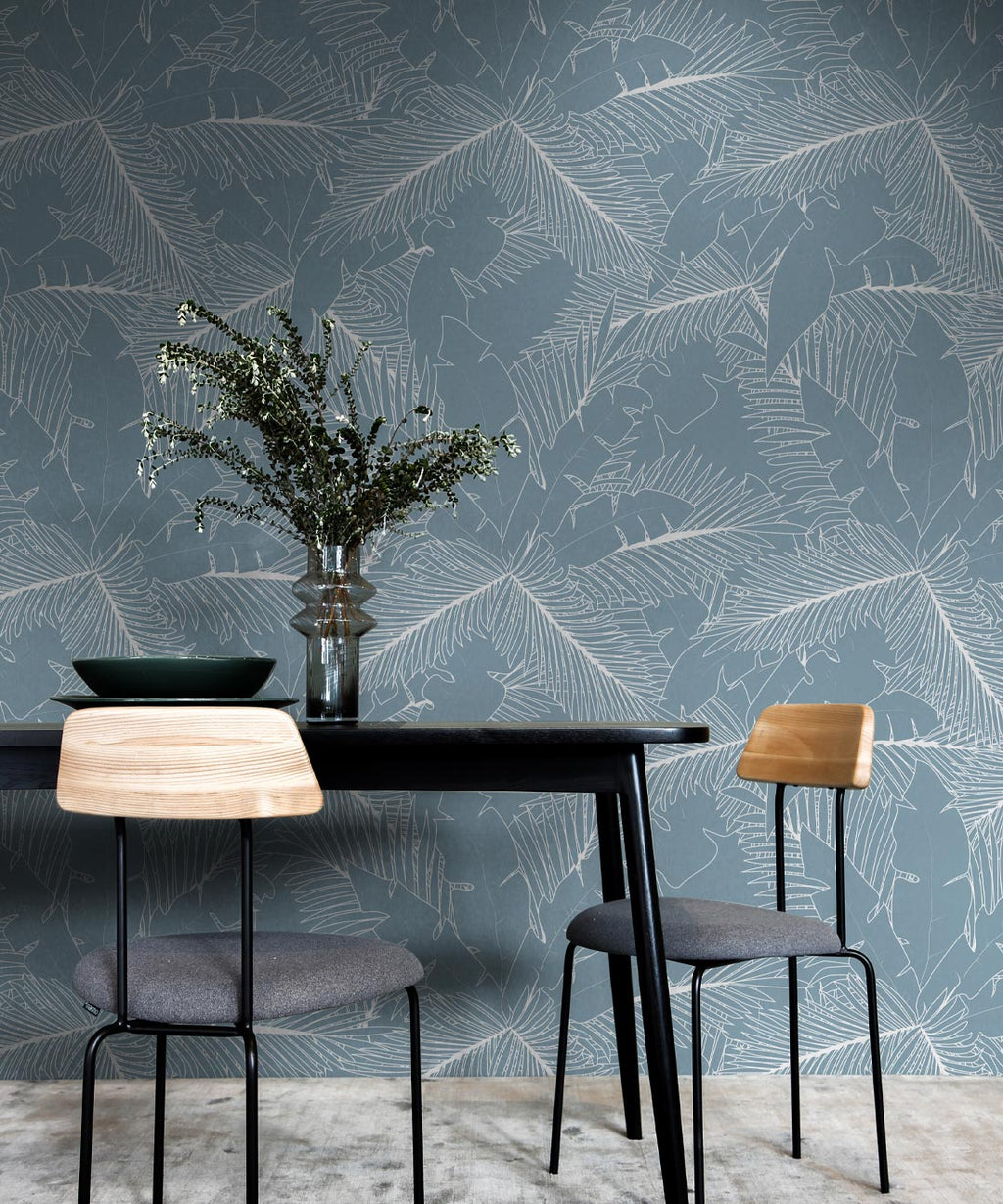 Art Deco Palm Wallpaper, Powder Blue