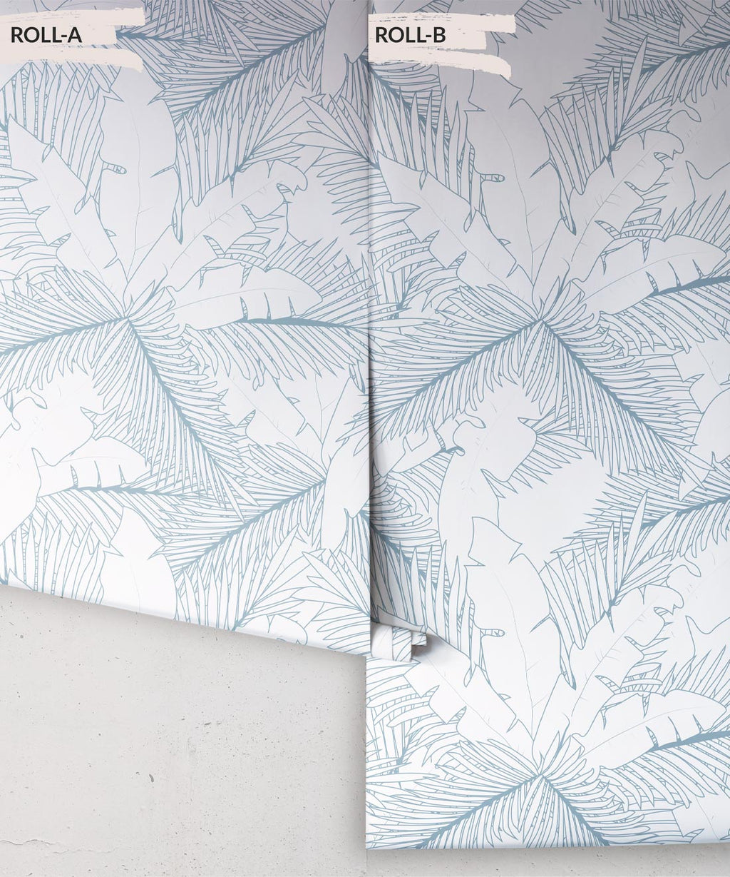 Art Deco Palm Wallpaper, Powder Blue Reverse