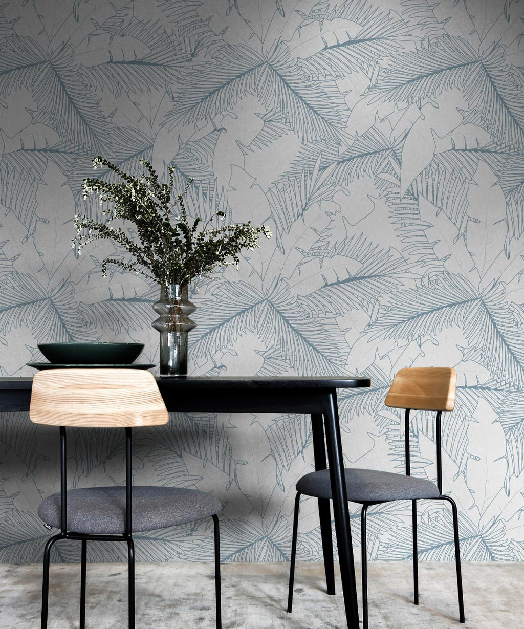 Art Deco Palm Wallpaper, Powder Blue Reverse