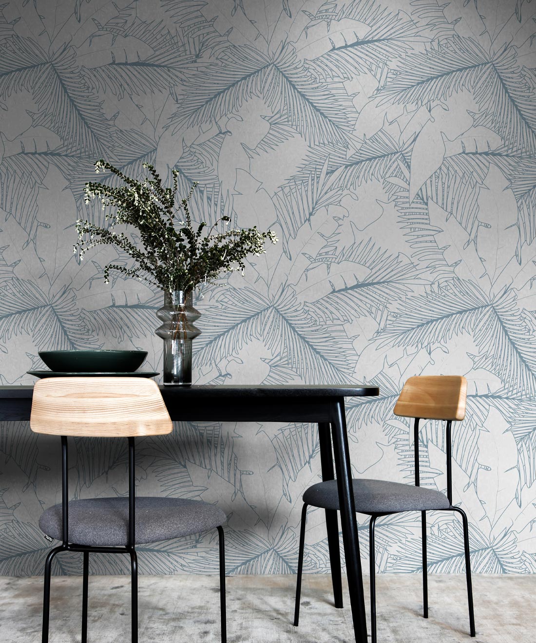 Art Deco Palm Wallpaper, Powder Blue Reverse