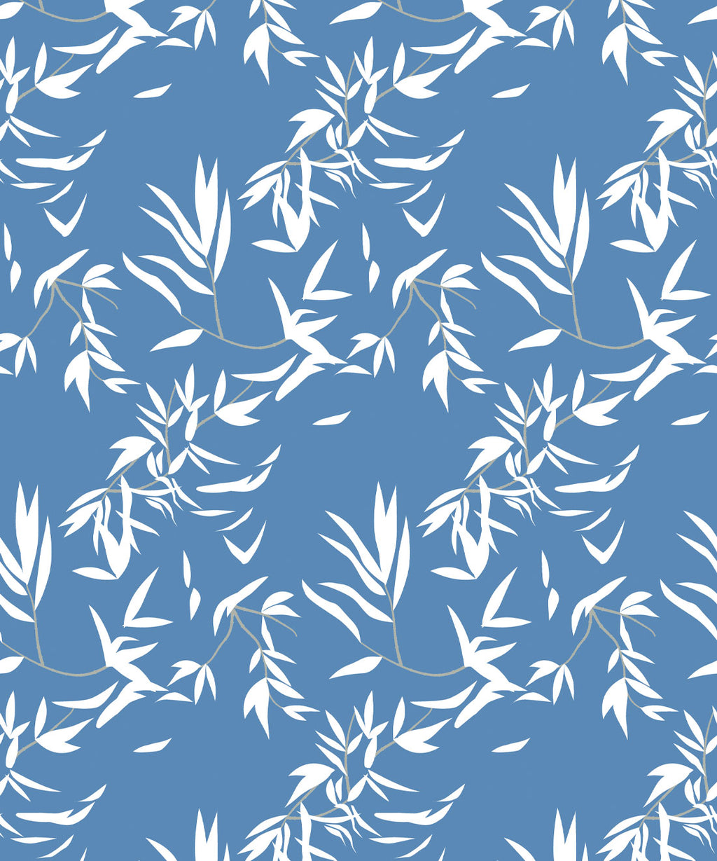 Bamboo Leaves Wallpaper, Classic Blue