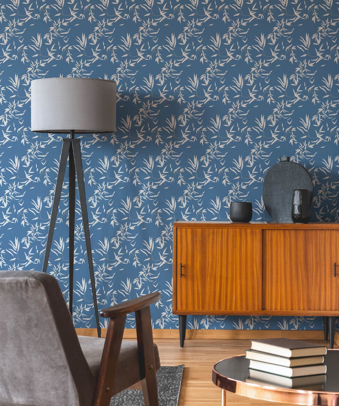 Bamboo Leaves Wallpaper, Classic Blue