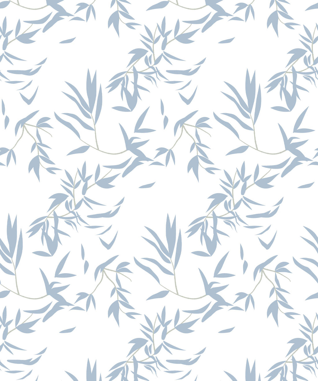 Bamboo Leaves Wallpaper, Dusty Blue