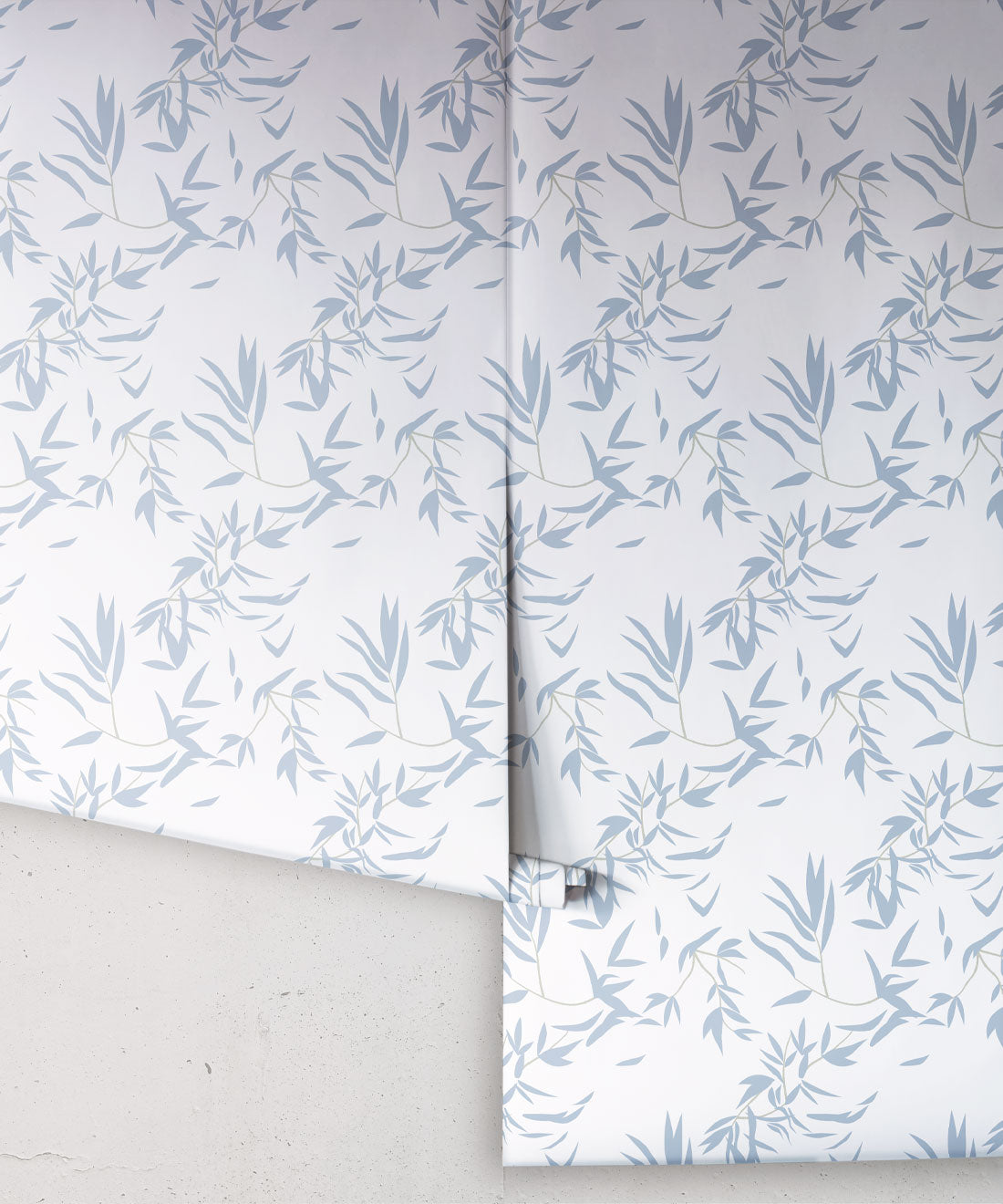 Bamboo Leaves Wallpaper, Dusty Blue