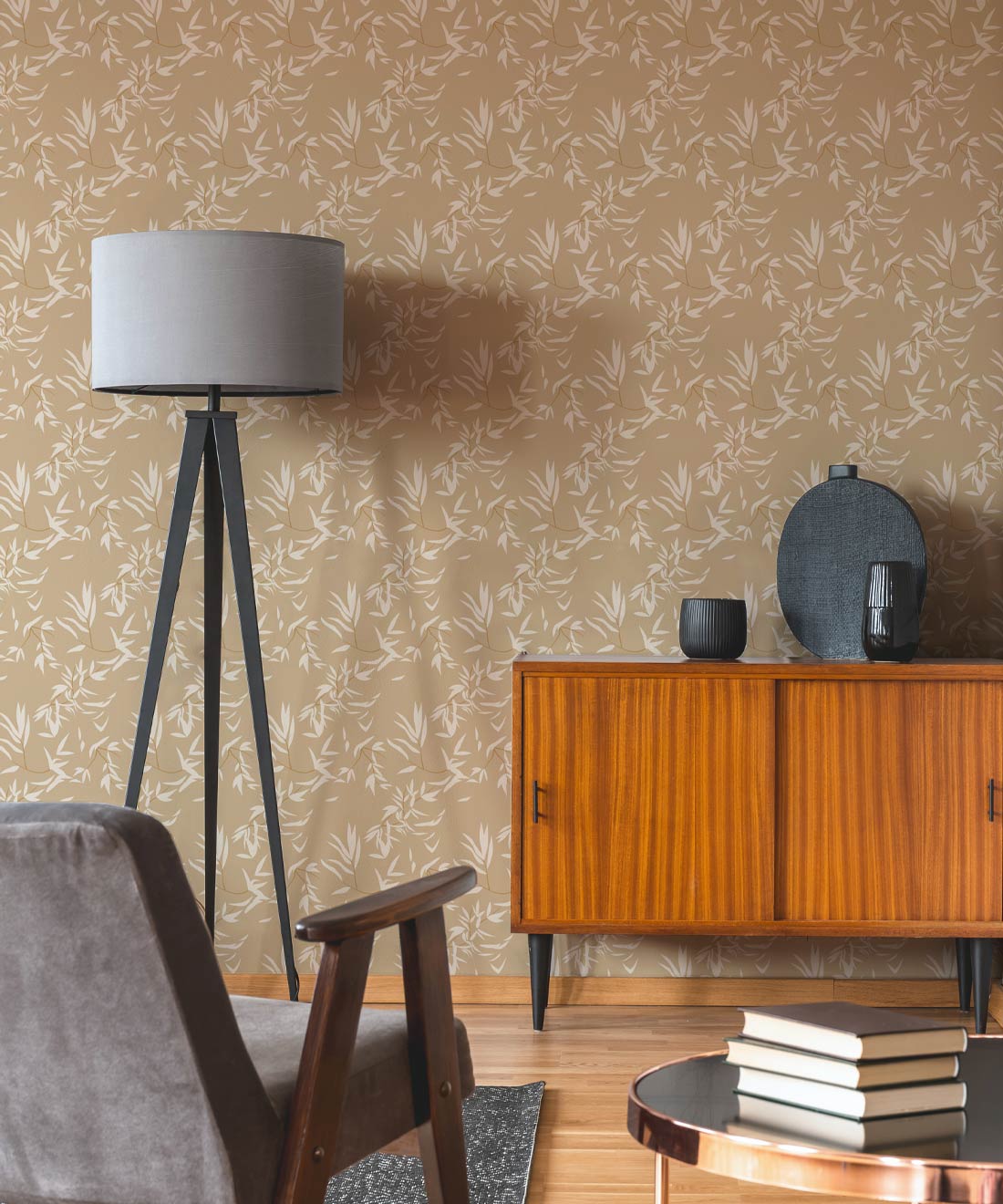 Bamboo Leaves Wallpaper, Honey Peach