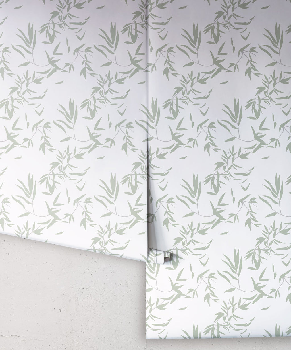 Bamboo Leaves Wallpaper, Seafoam