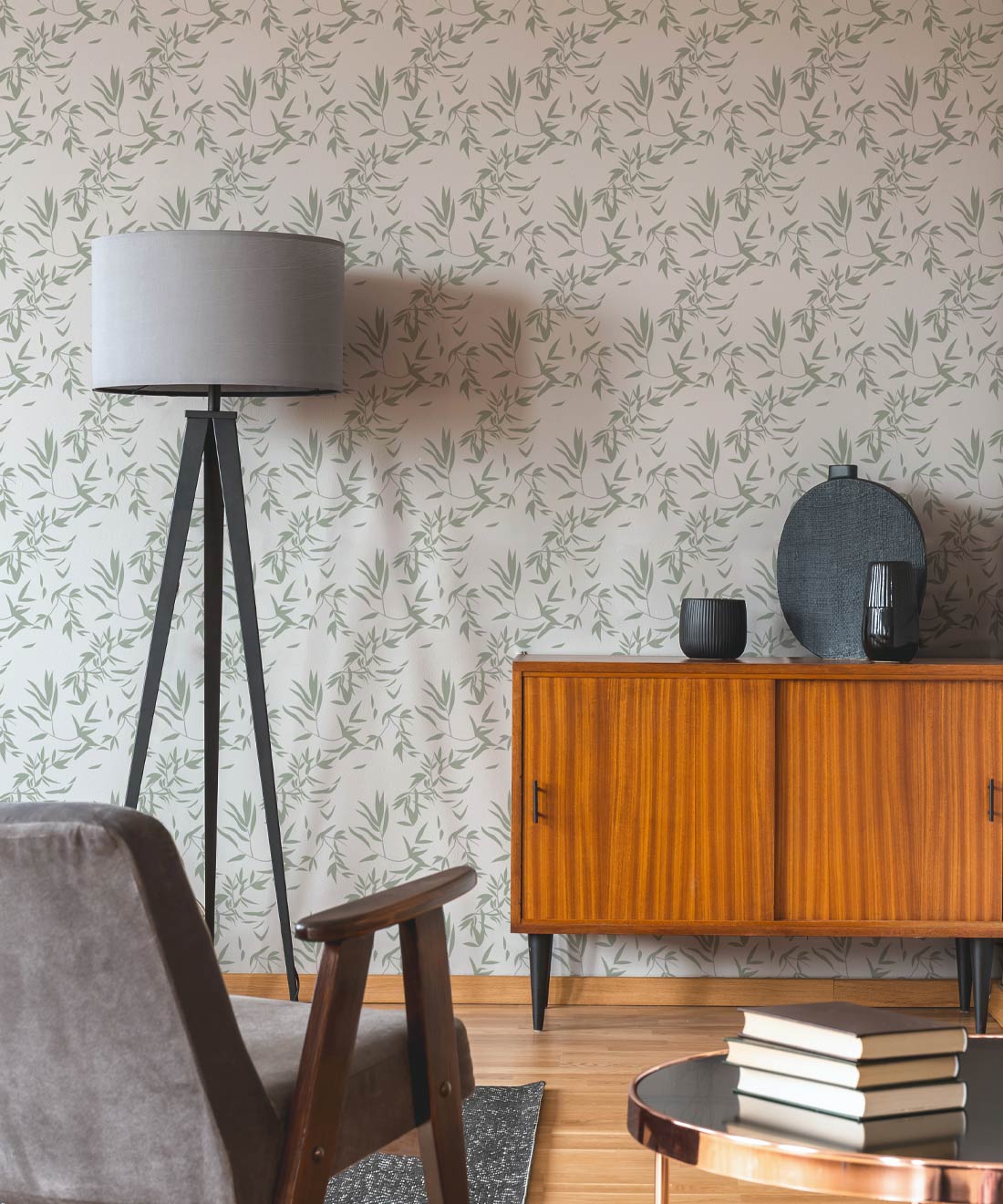 Bamboo Leaves Wallpaper, Seafoam