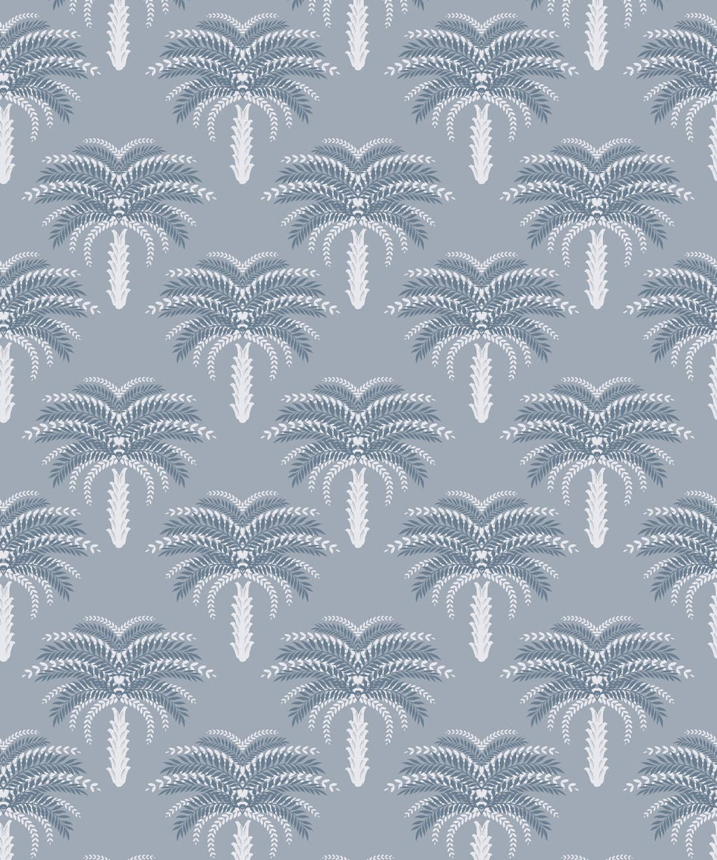 Desert Palm Wallpaper, Dusty Blue