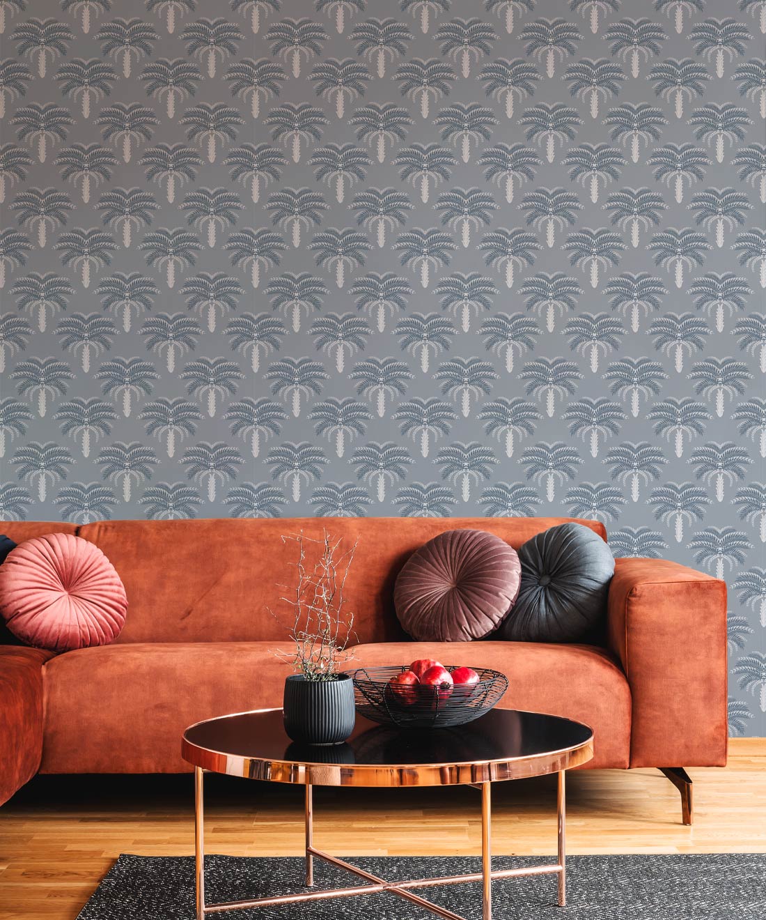 Desert Palm Wallpaper, Dusty Blue