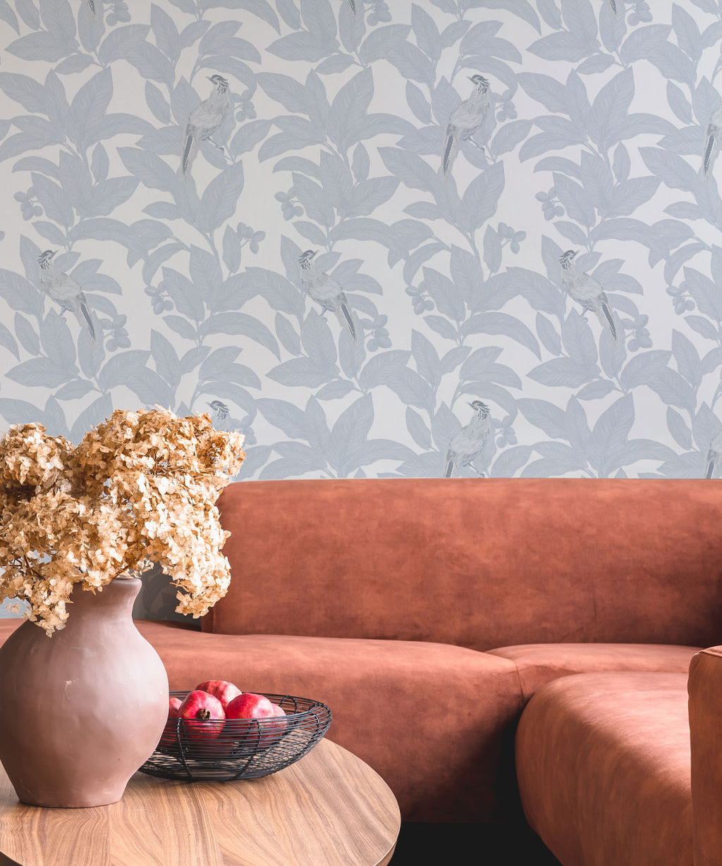 Pheasant Wallpaper, Dusty Blue
