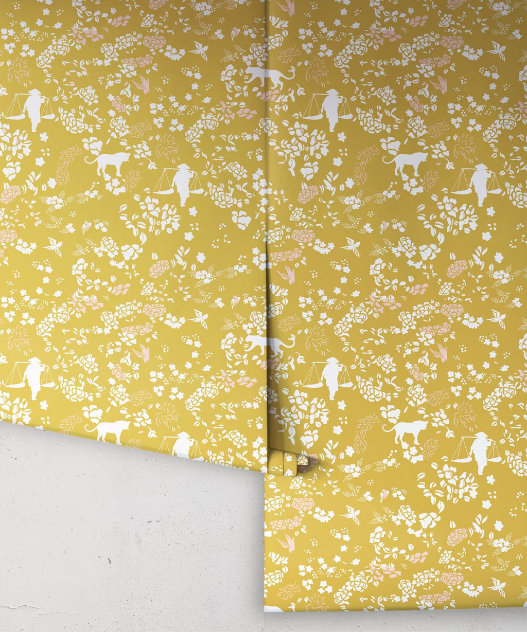 Vintage Floral Wallpaper, Antique Moss