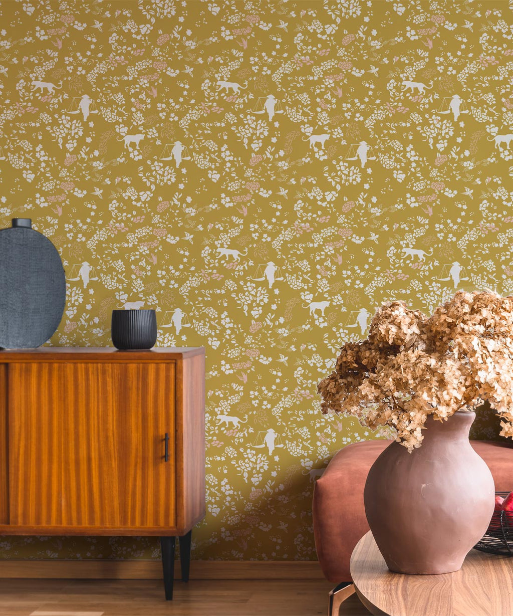 Vintage Floral Wallpaper, Antique Moss