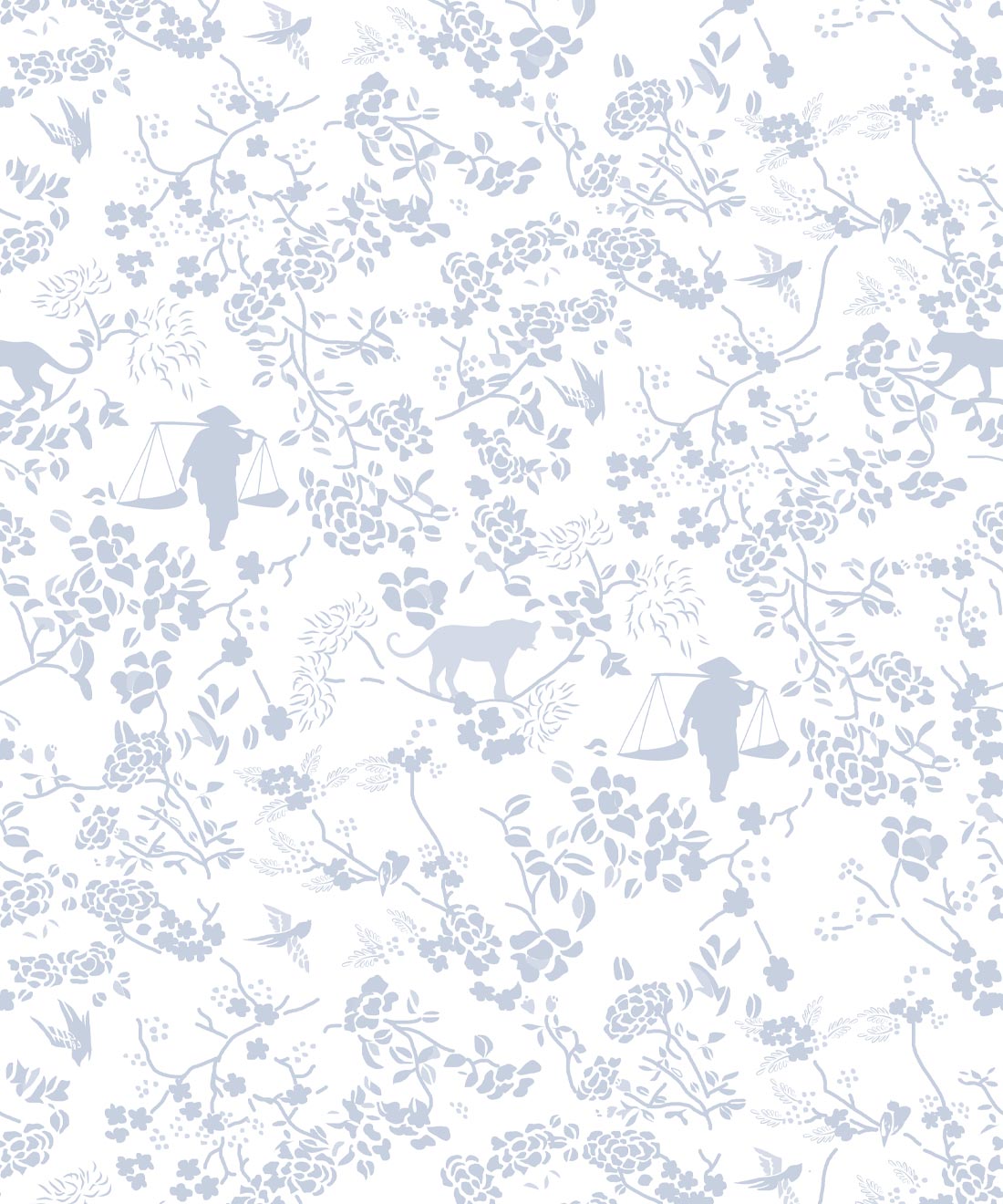 Vintage Floral Wallpaper, Dusty Blue