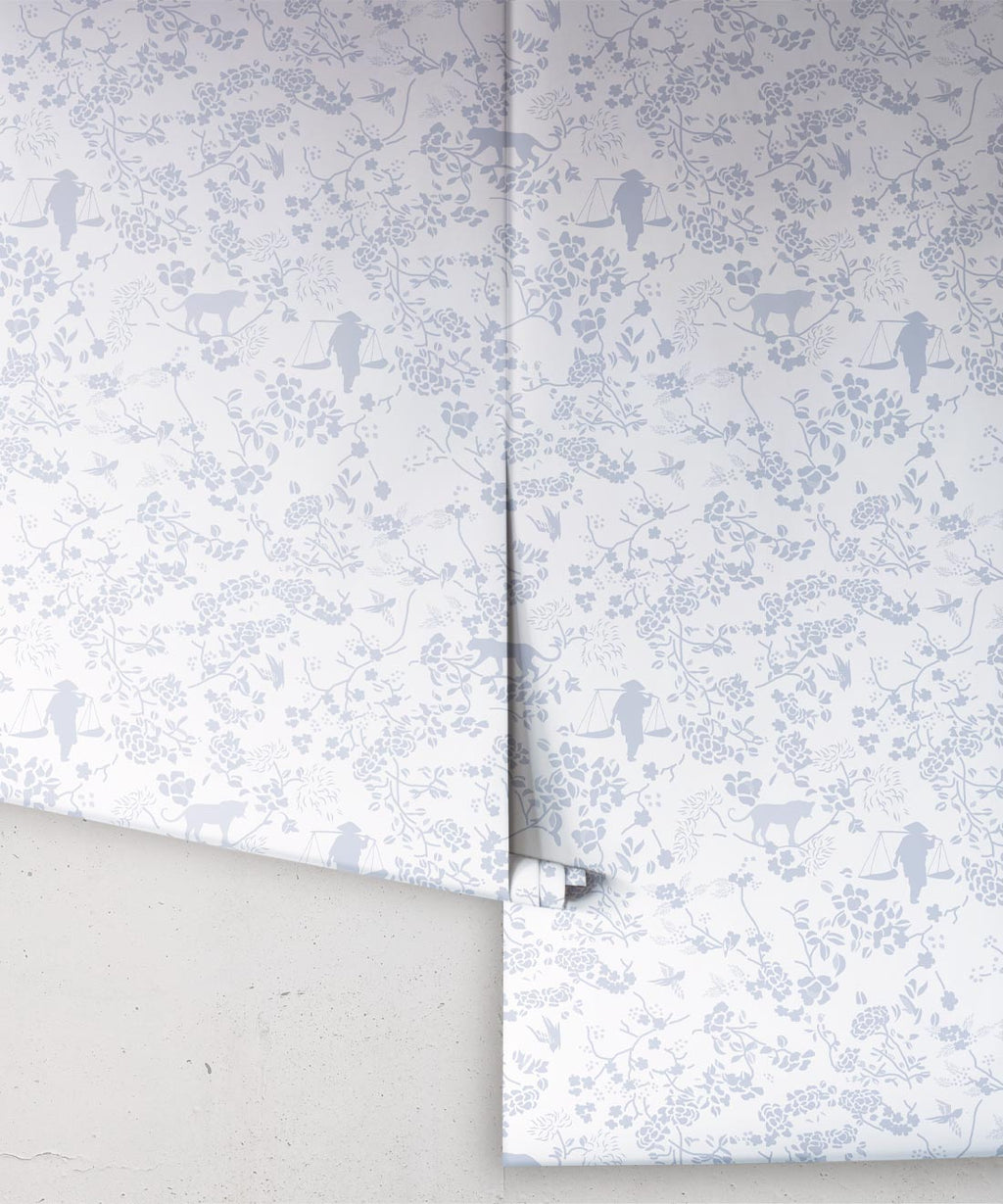 Vintage Floral Wallpaper, Dusty Blue
