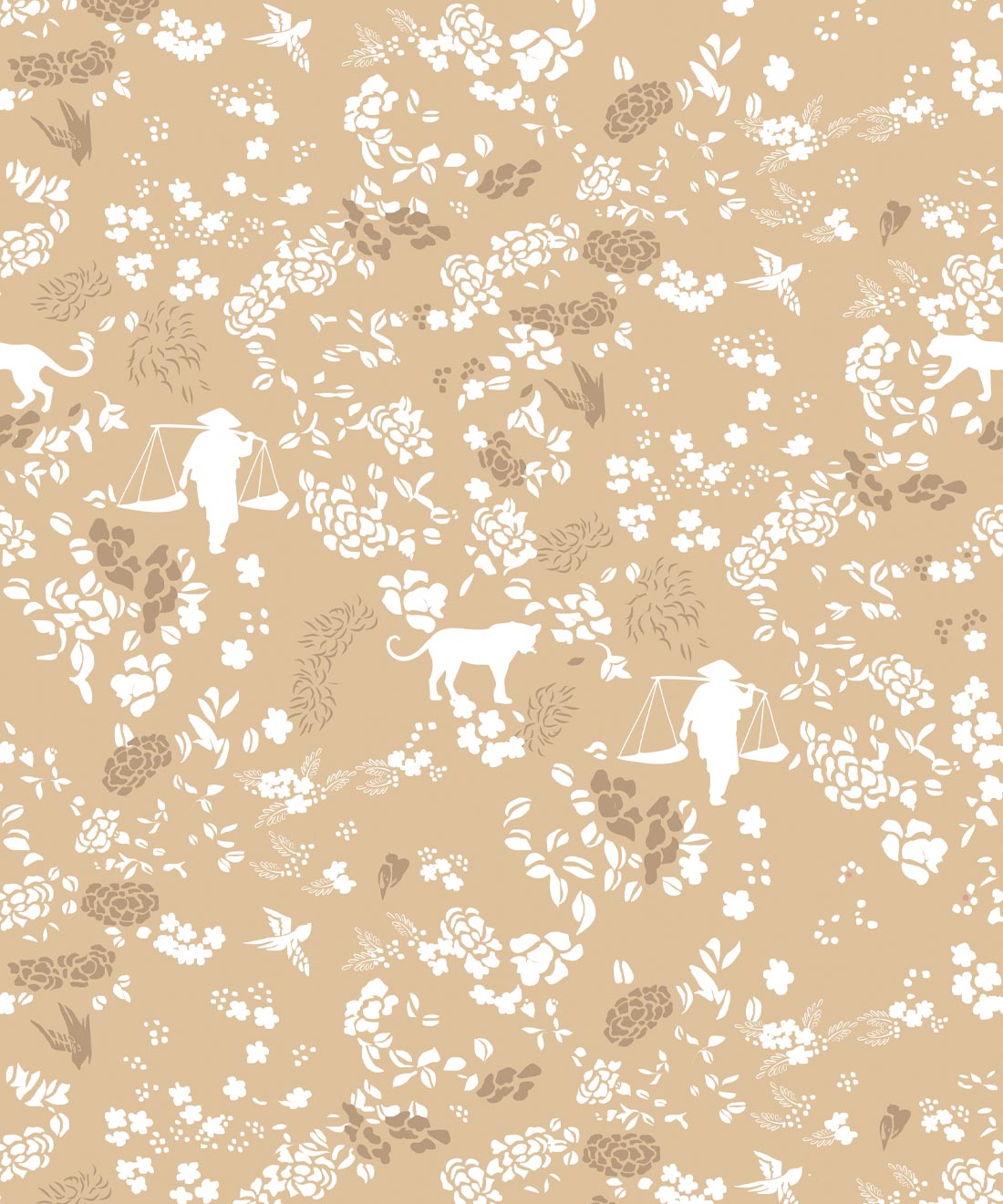 Vintage Floral Wallpaper, Honey Peach