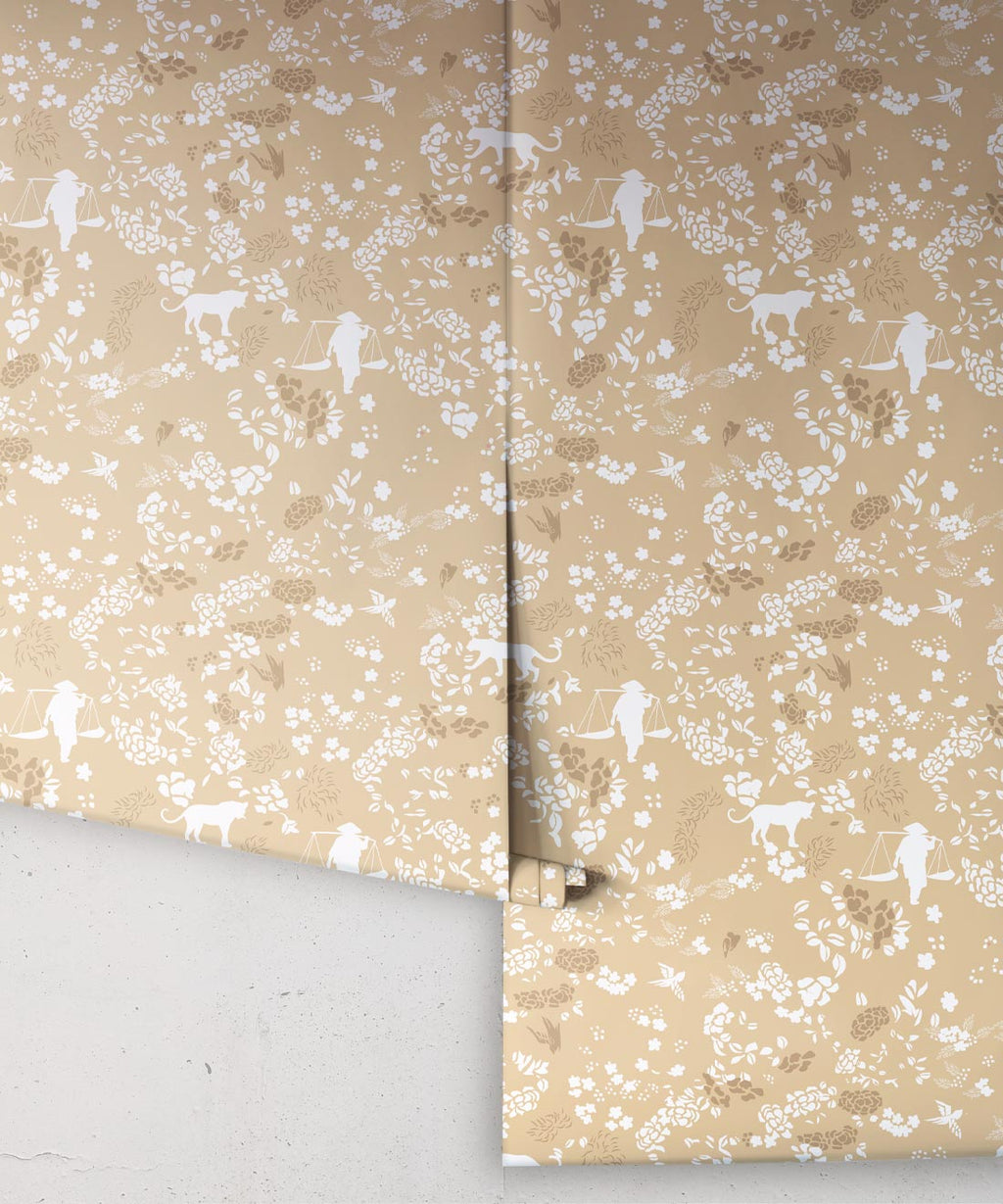 Vintage Floral Wallpaper, Honey Peach