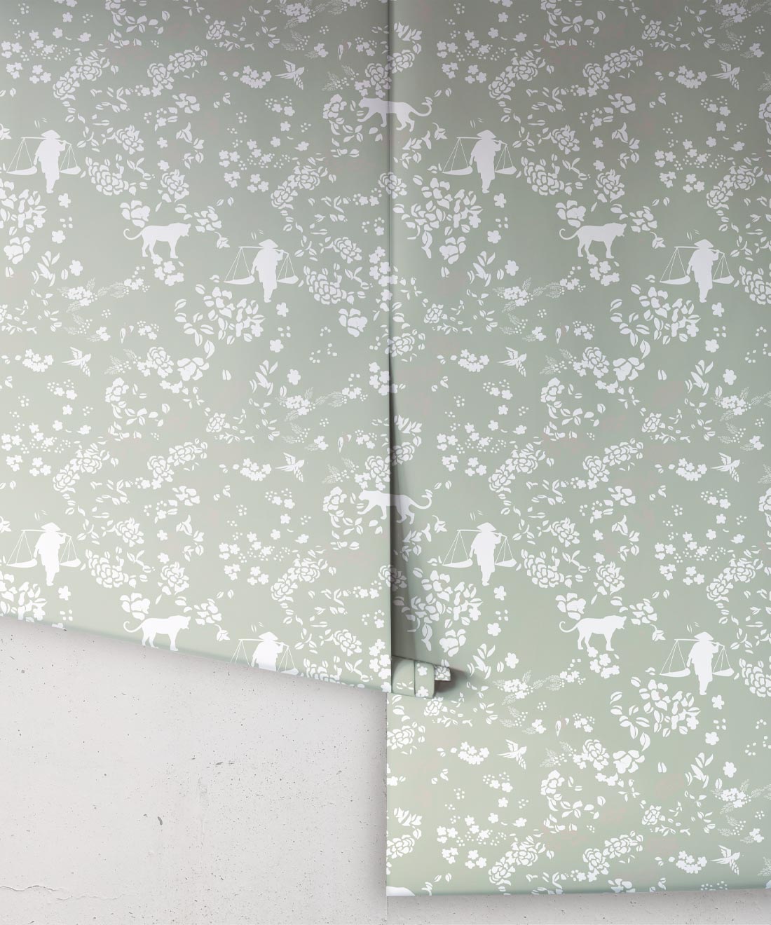 Vintage Floral Wallpaper, Seafoam