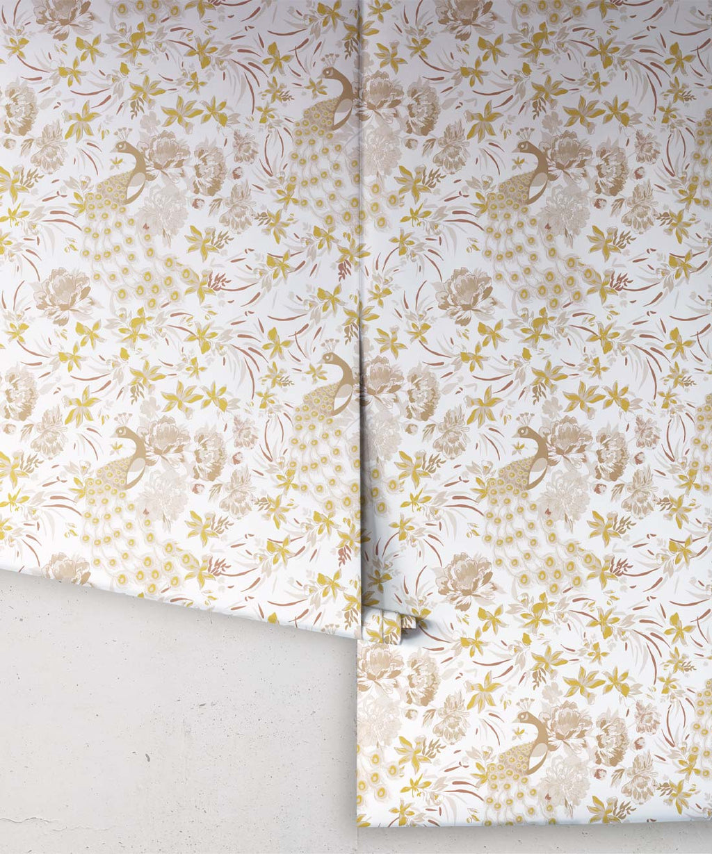 Peonies & Peacocks Wallpaper, Antique Moss