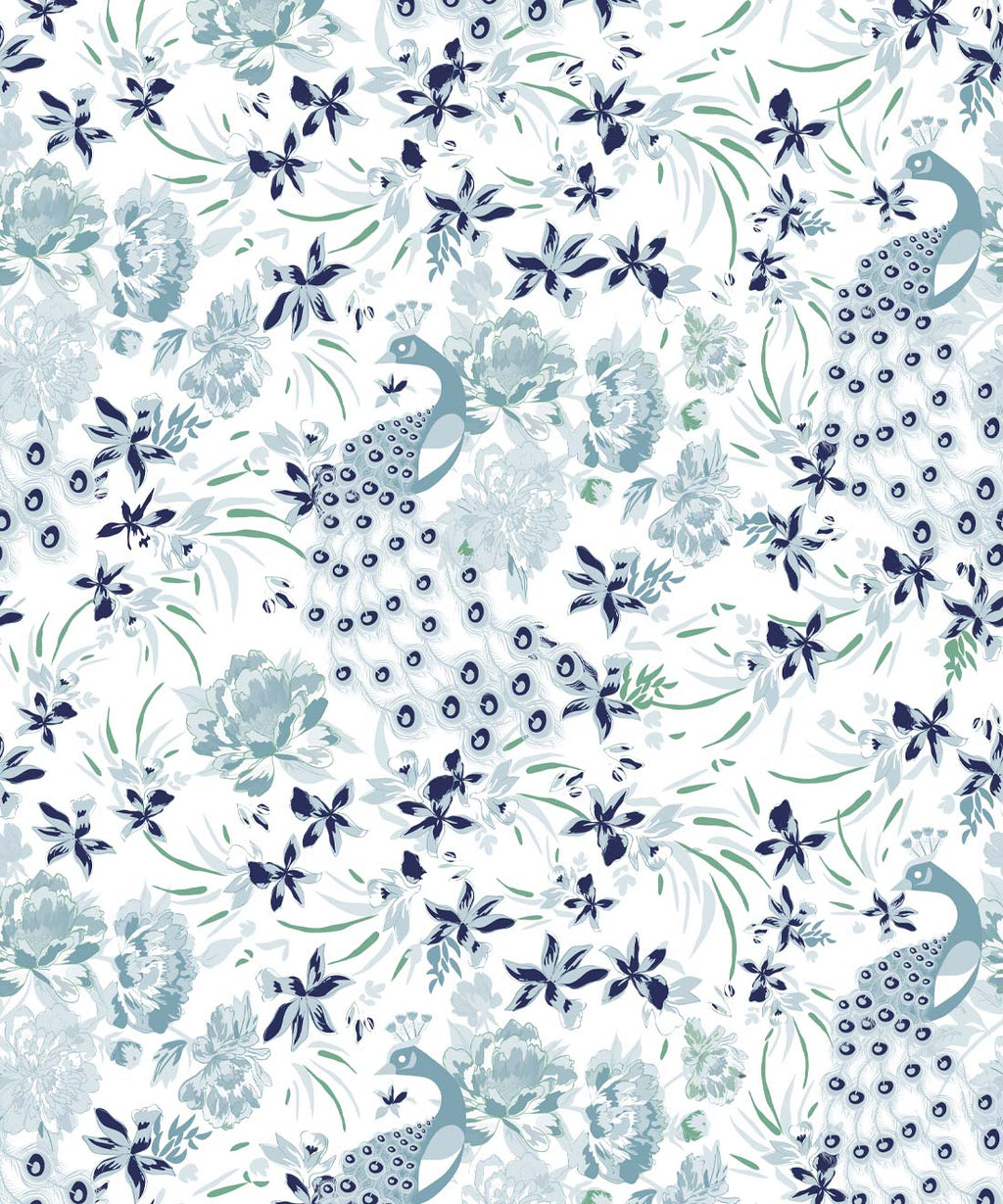 Peonies & Peacocks Wallpaper, Bosco Blue