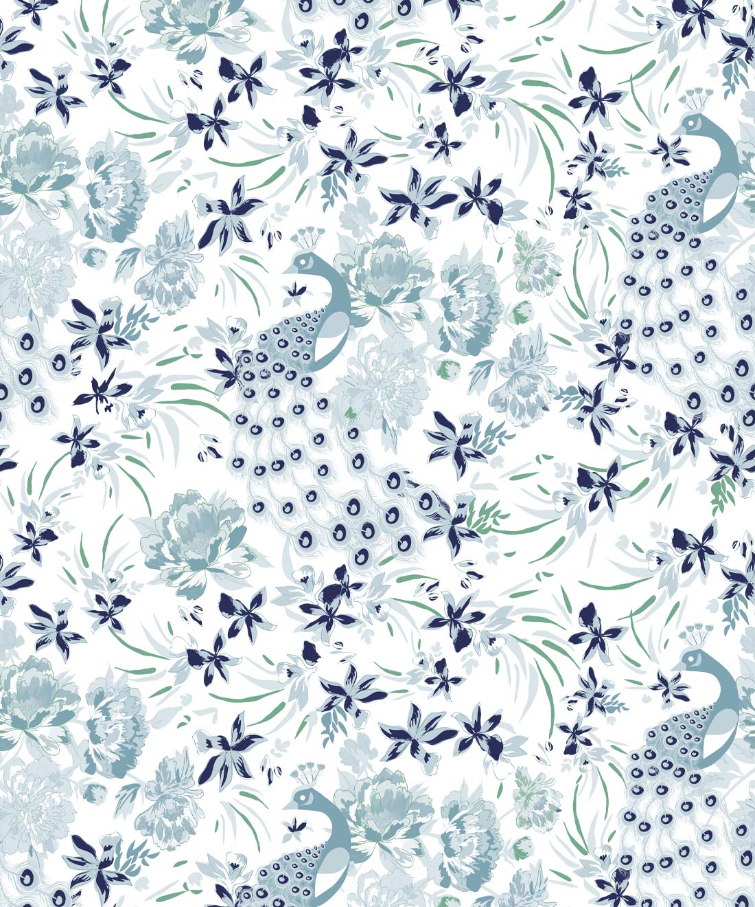Peonies & Peacocks Wallpaper, Bosco Blue