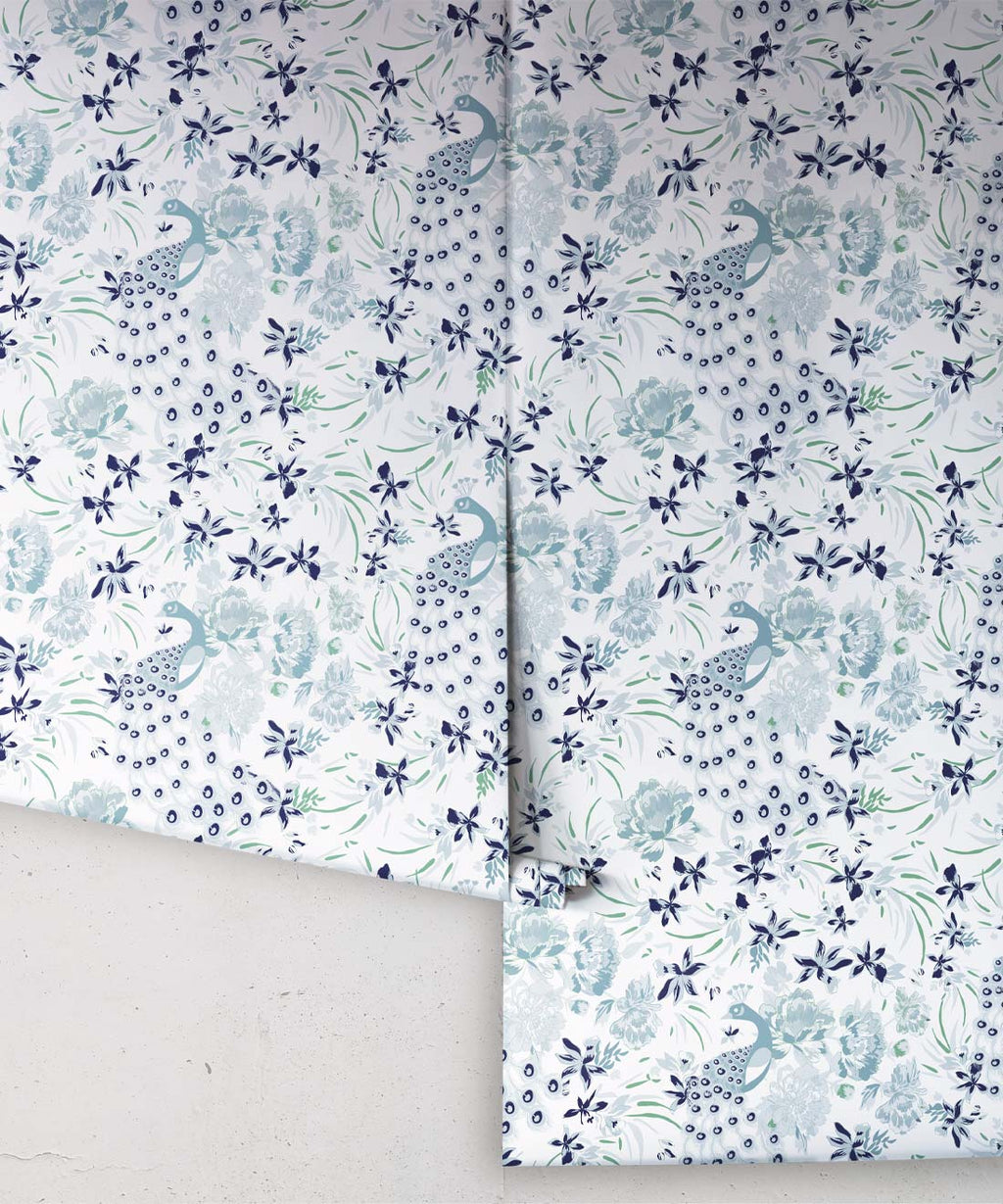 Peonies & Peacocks Wallpaper, Bosco Blue