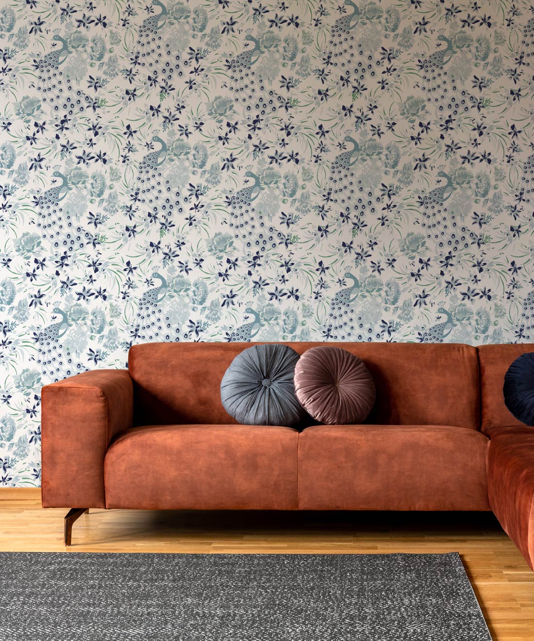 Peonies & Peacocks Wallpaper, Bosco Blue