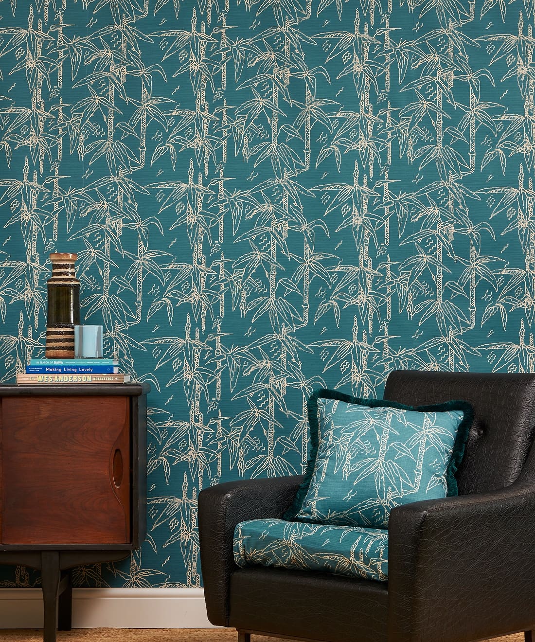 Bamboo Stitch Wallpaper, Cerulean