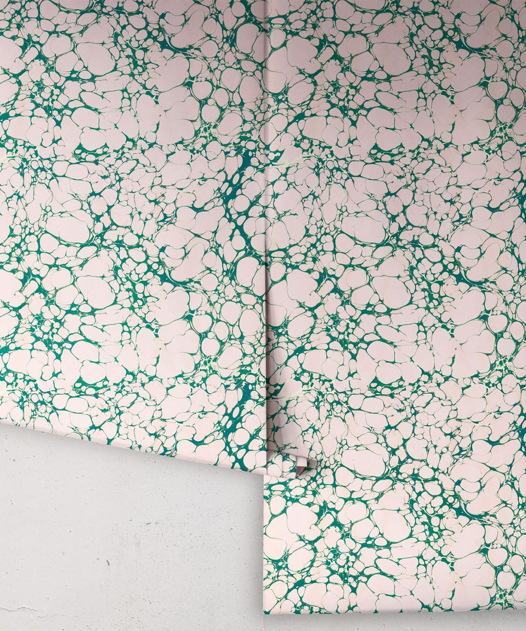 Margate Marble Wallpaper, Emerald Pinky