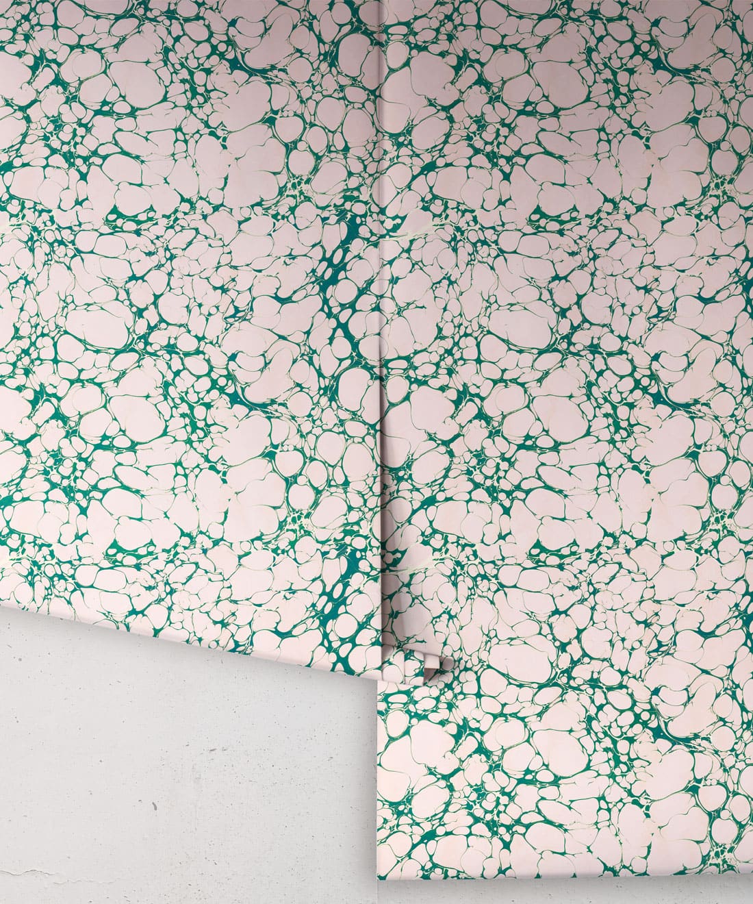 Margate Marble Wallpaper, Emerald Pinky