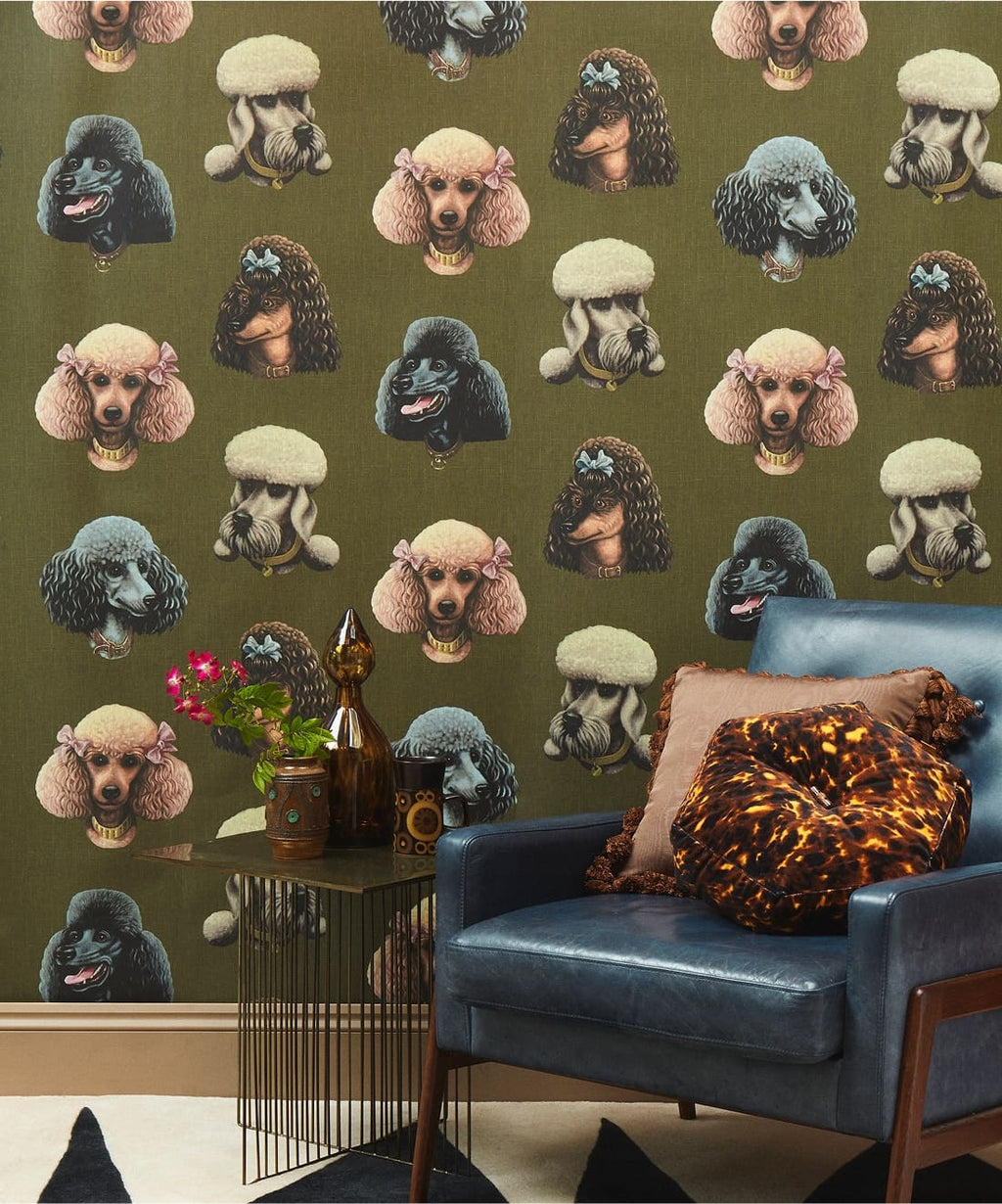 Poodle Parlour Wallpaper, Moss