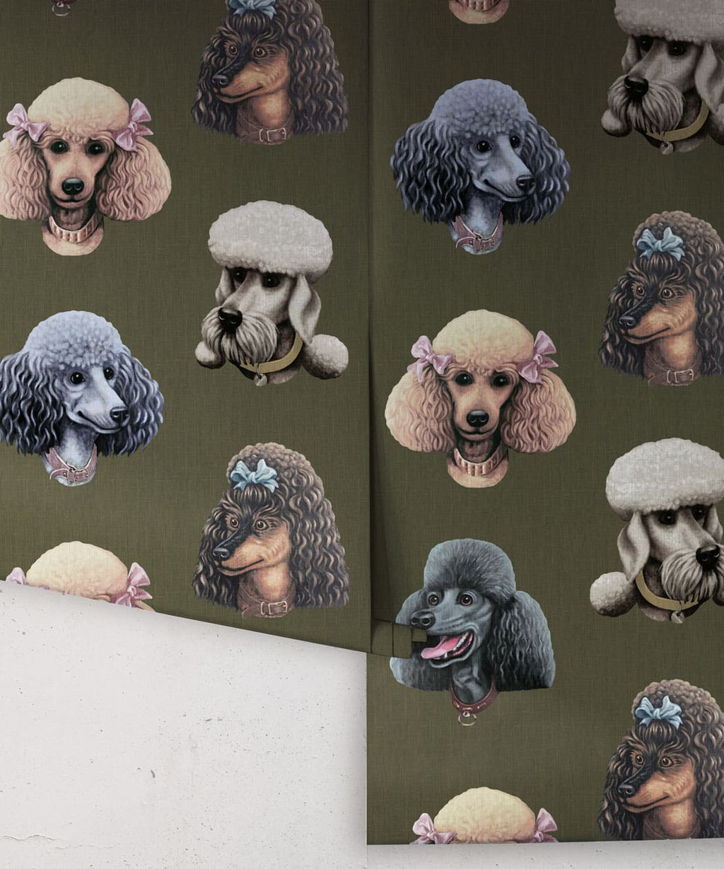 Poodle Parlour Wallpaper, Moss