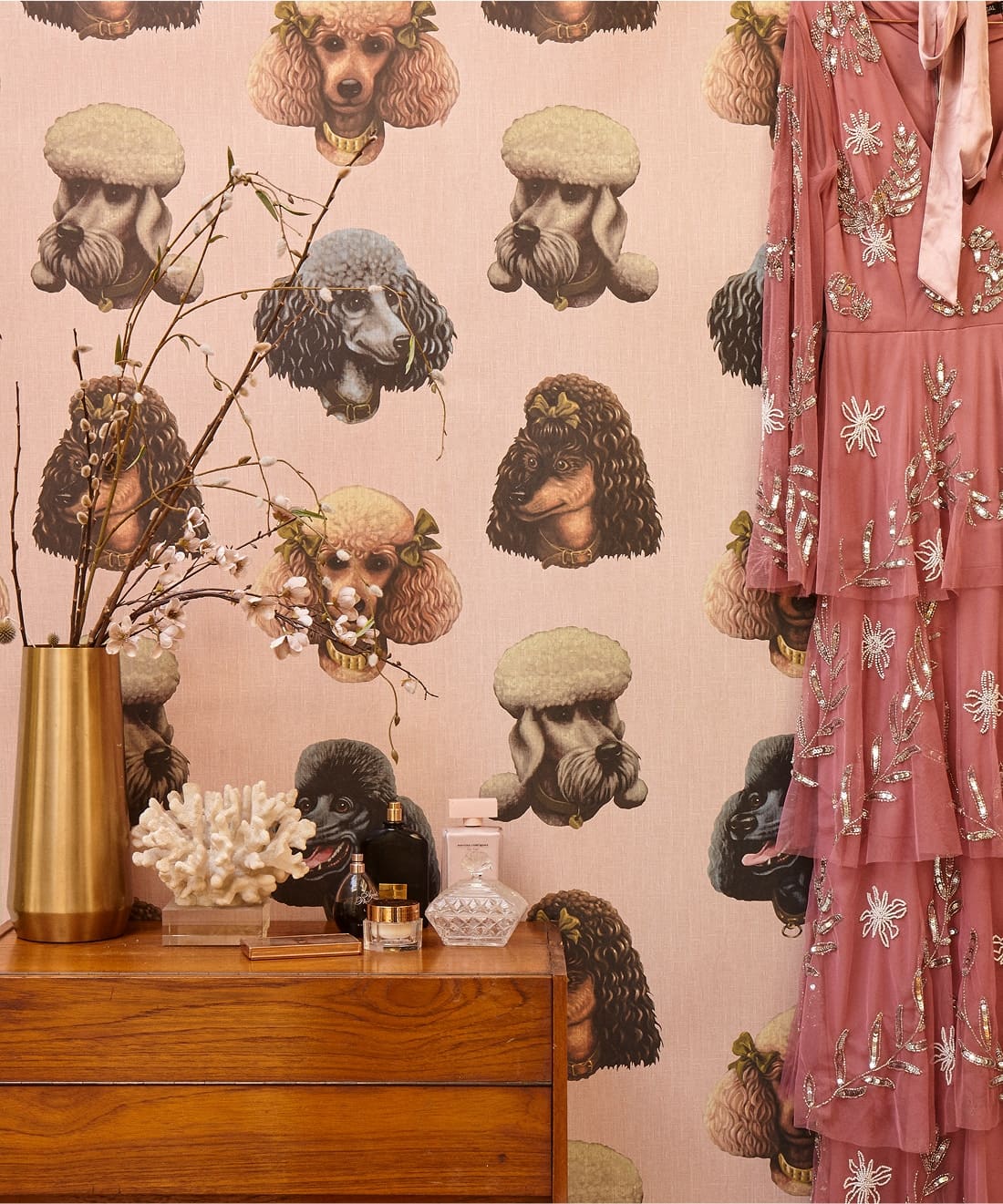 Poodle Parlour Wallpaper, Pink Paws