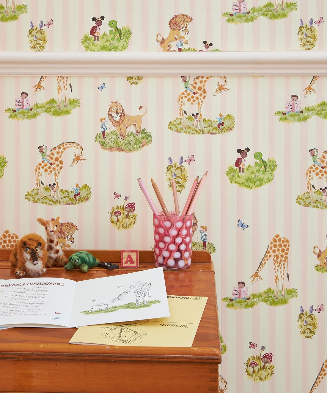 Story Time Wallpaper, Rose Stripe