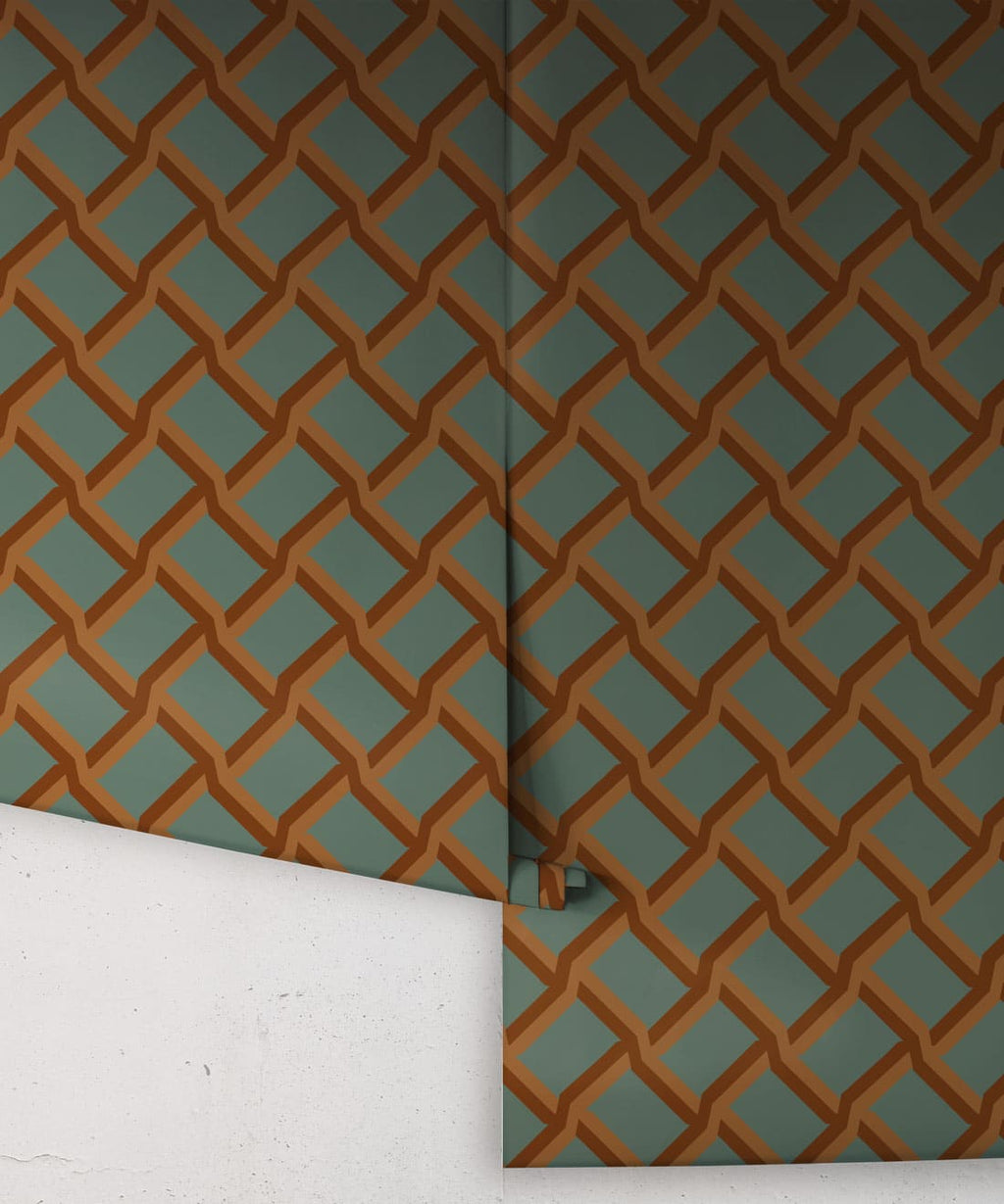 Vintage Trellis Wallpaper, Petrol