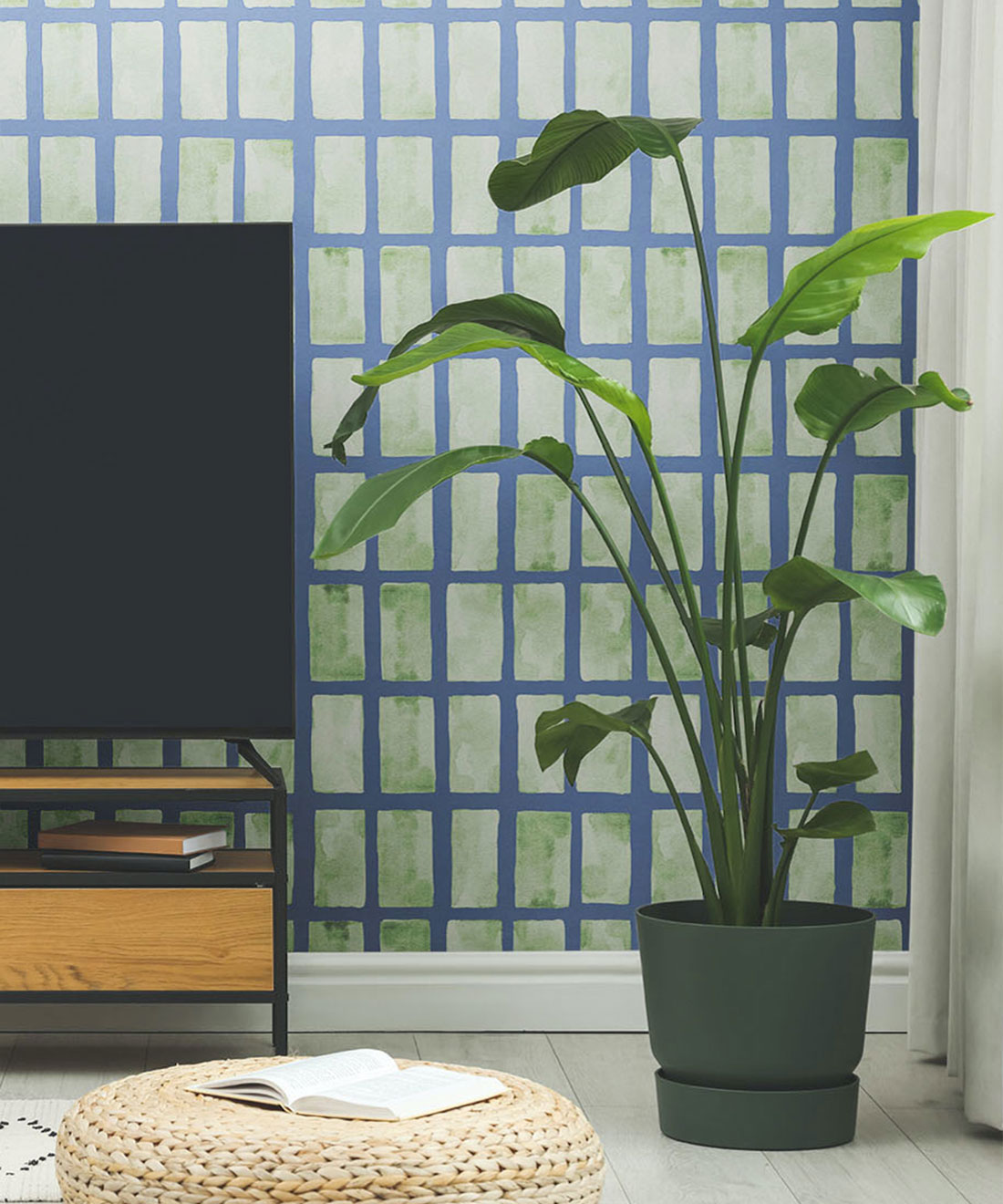 Barre Wallpaper, Sage Navy
