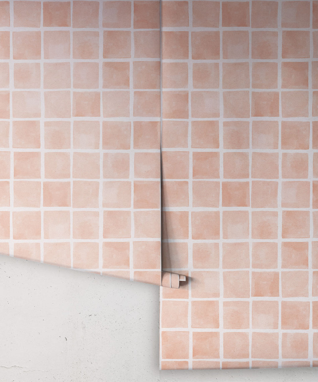 Carrée Wallpaper, Salmon White