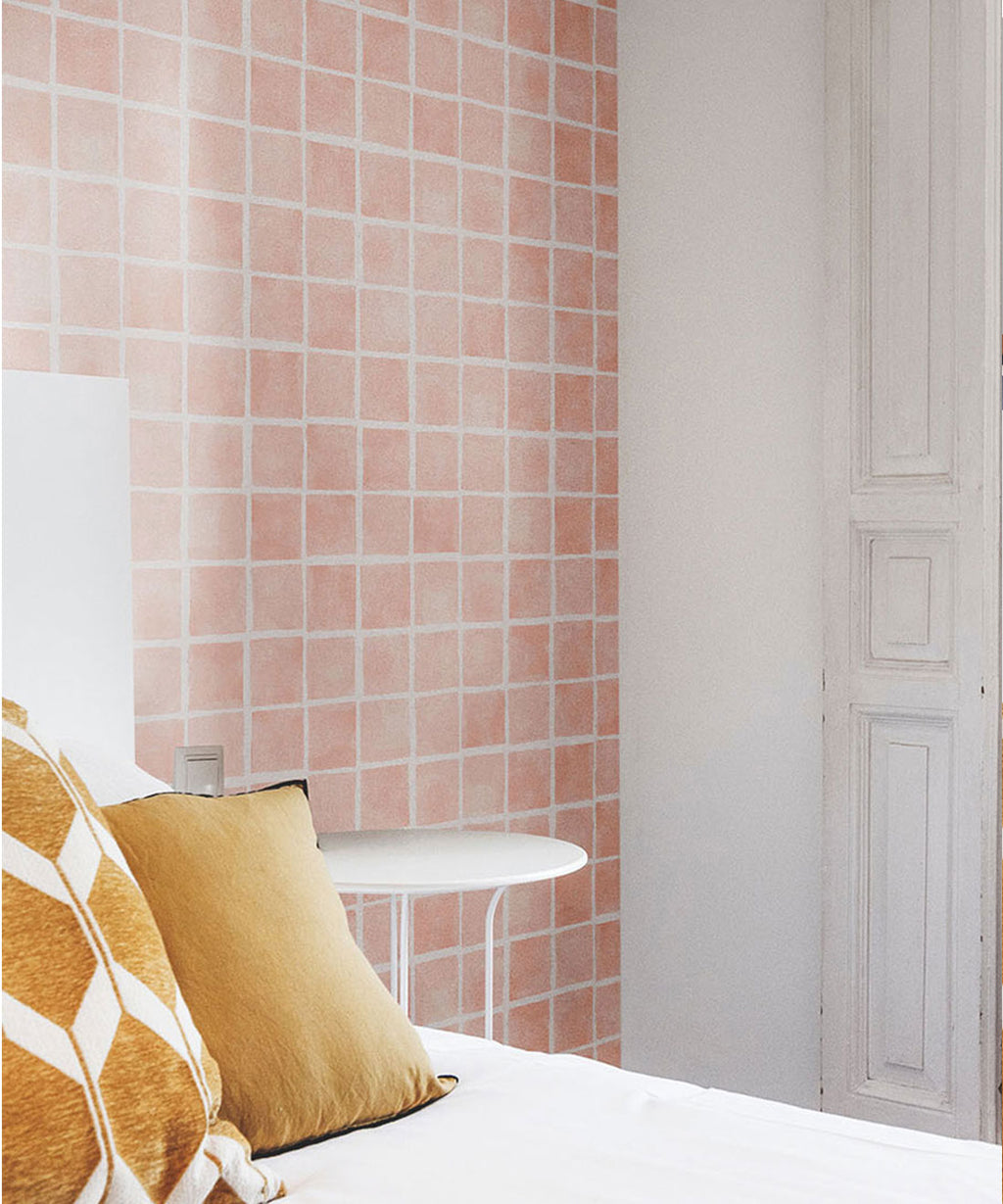 Carrée Wallpaper, Salmon White