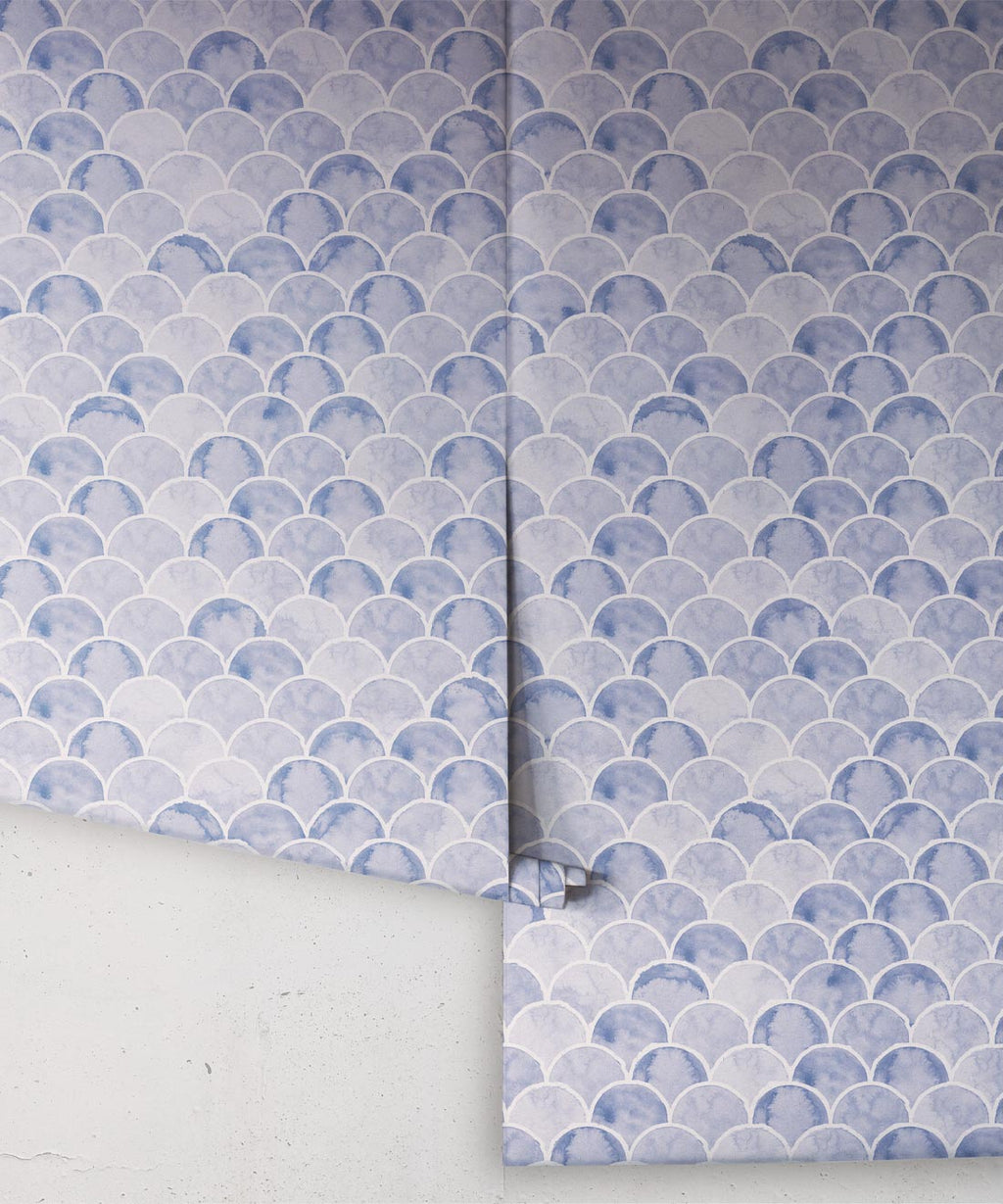 Écailles Wallpaper, Blue White