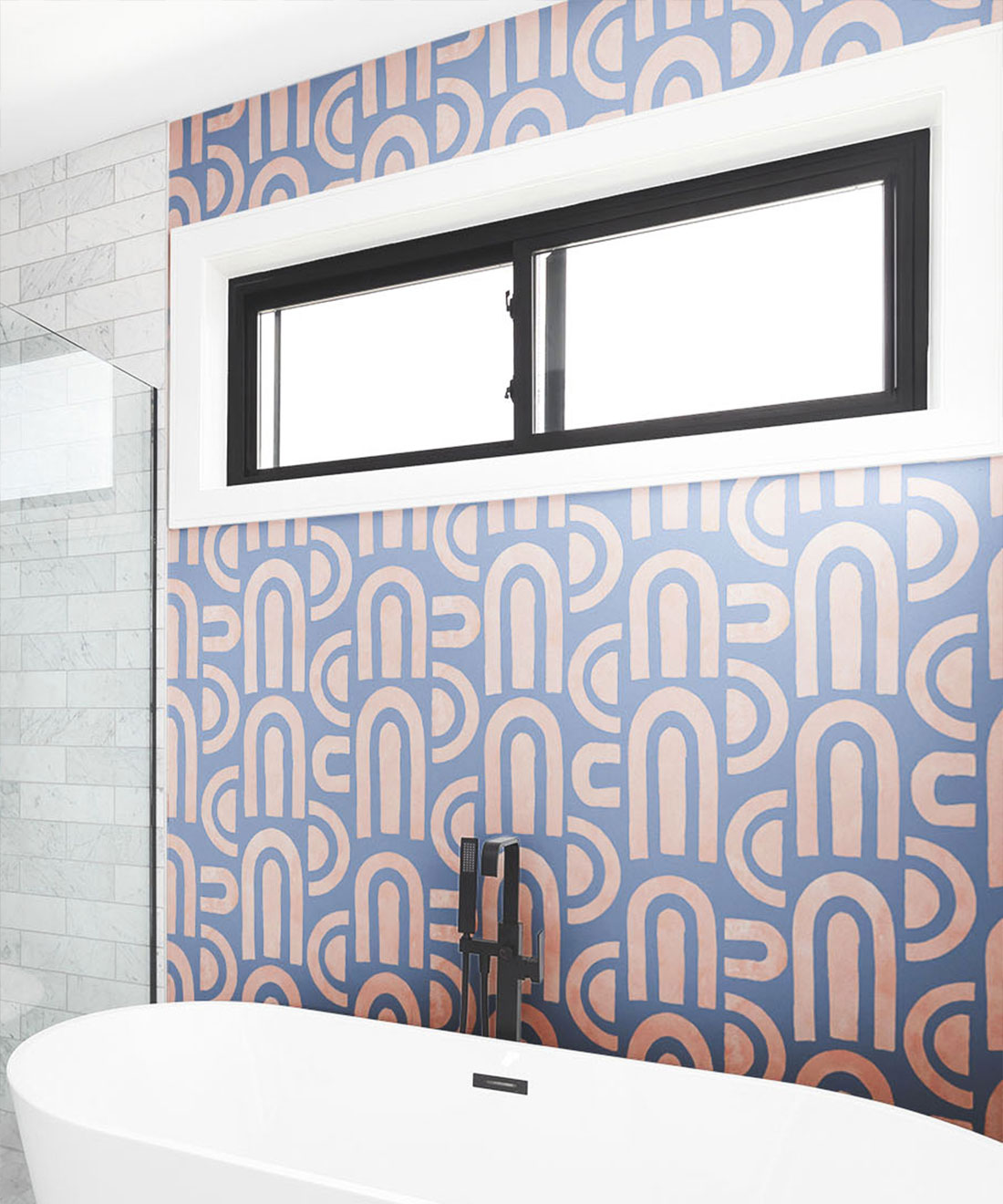 Formes Deux Wallpaper, Salmon Navy