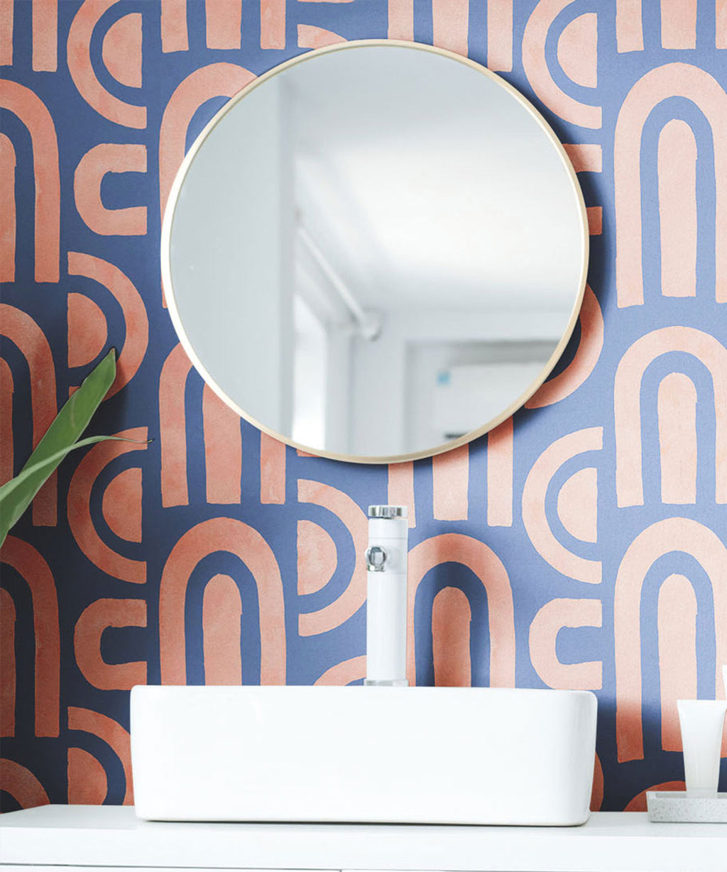 Formes Deux Wallpaper, Salmon Navy