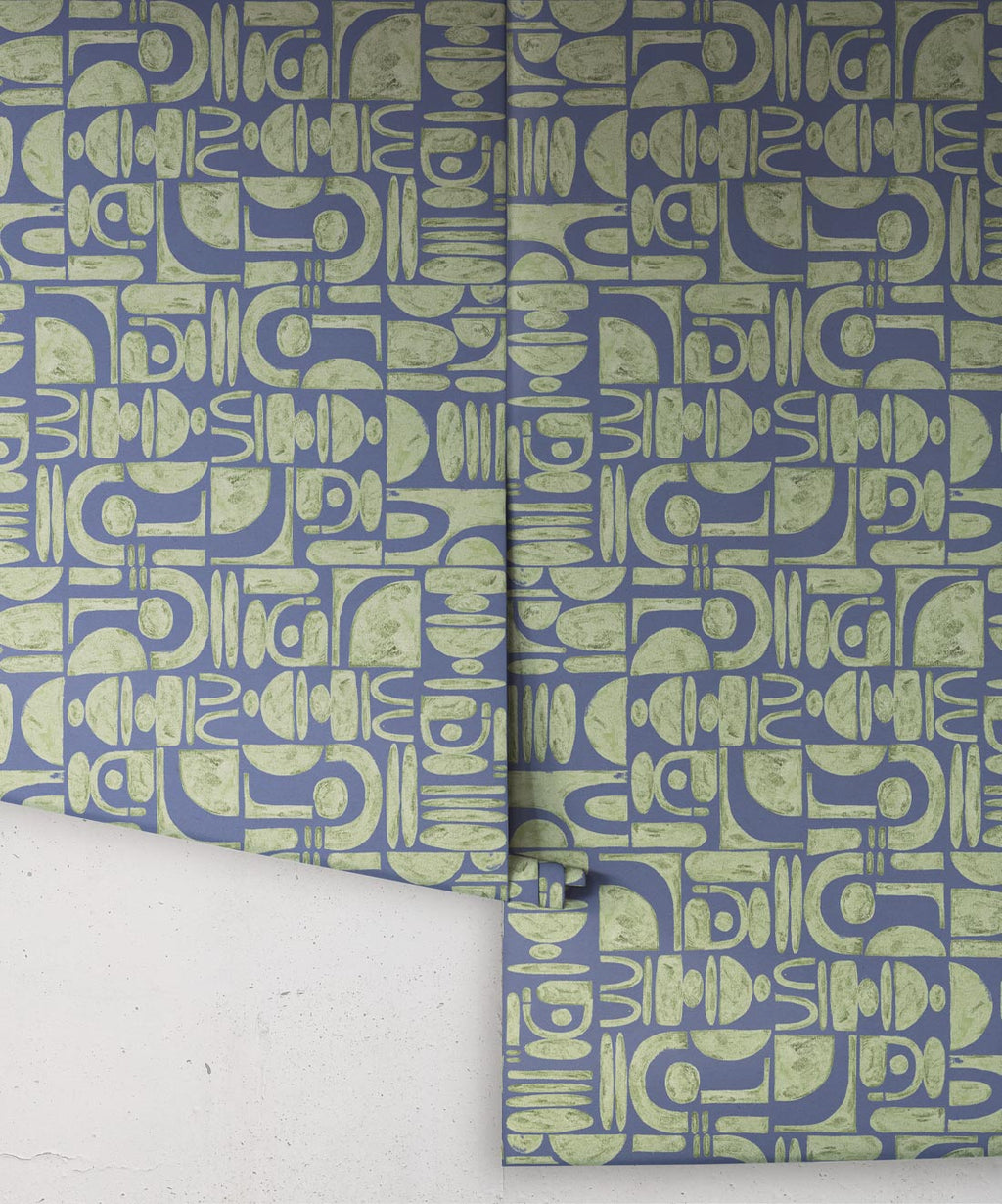 Formes Trois Wallpaper, Sage Navy