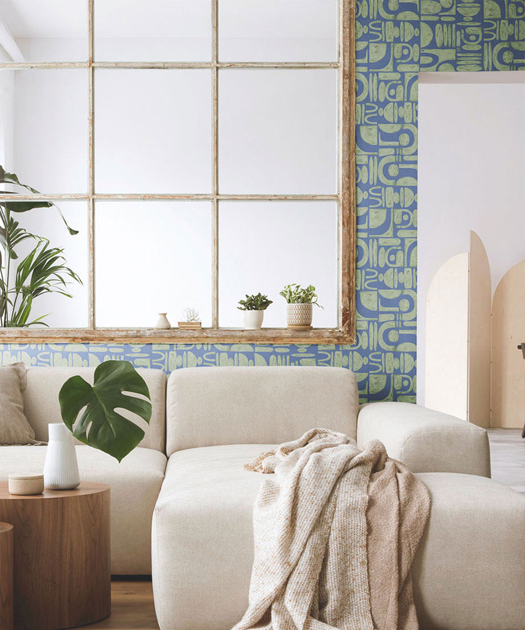Formes Trois Wallpaper, Sage Navy