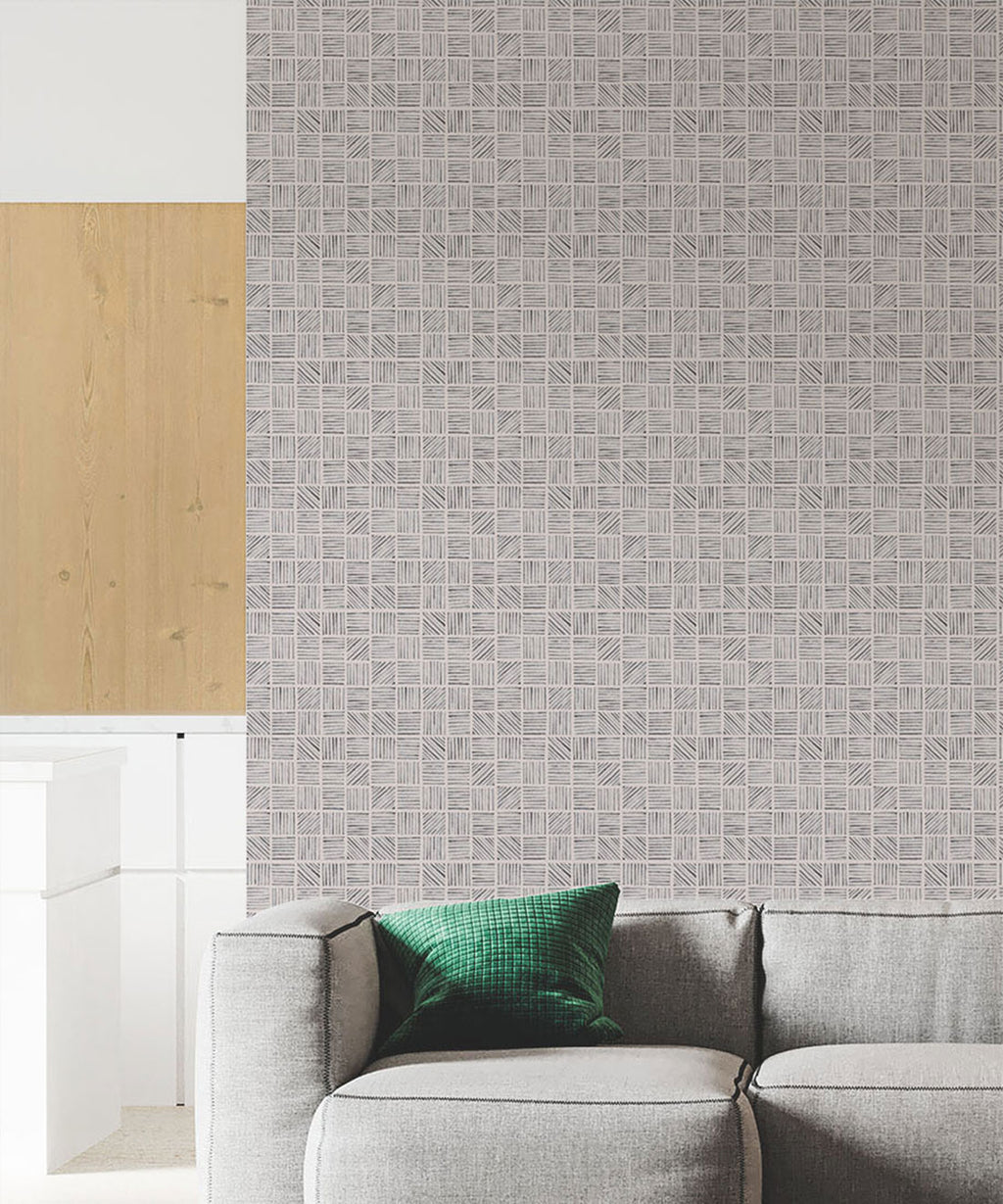 Lignes Deux Wallpaper, Charcoal Light Beige