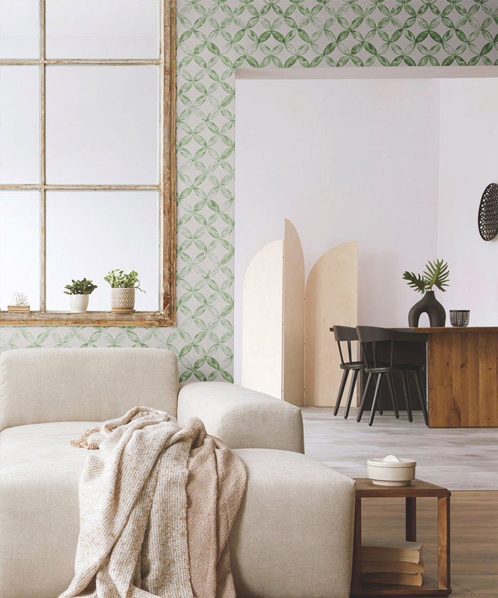 Pétales Deux Wallpaper, Sage White