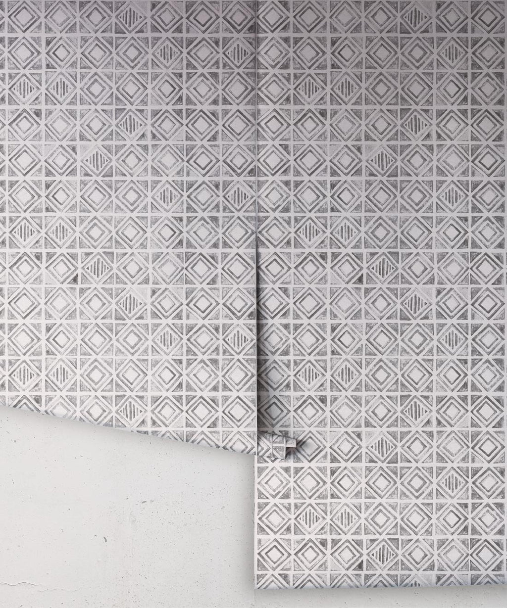 Tuile Wallpaper, Charcoal White