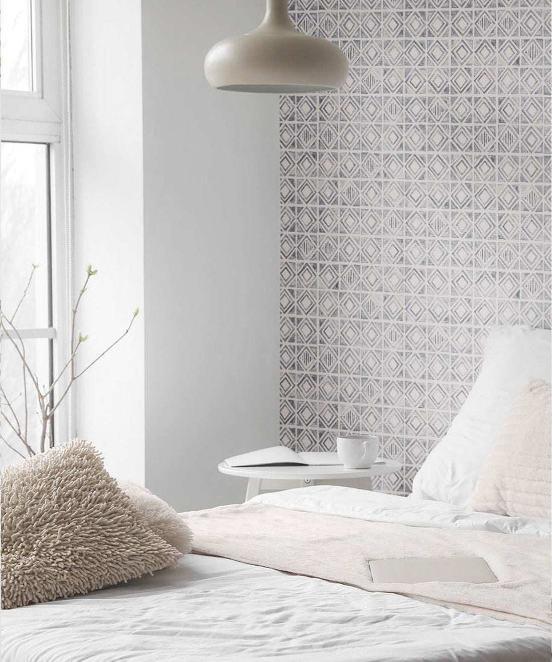 Tuile Wallpaper, Charcoal White